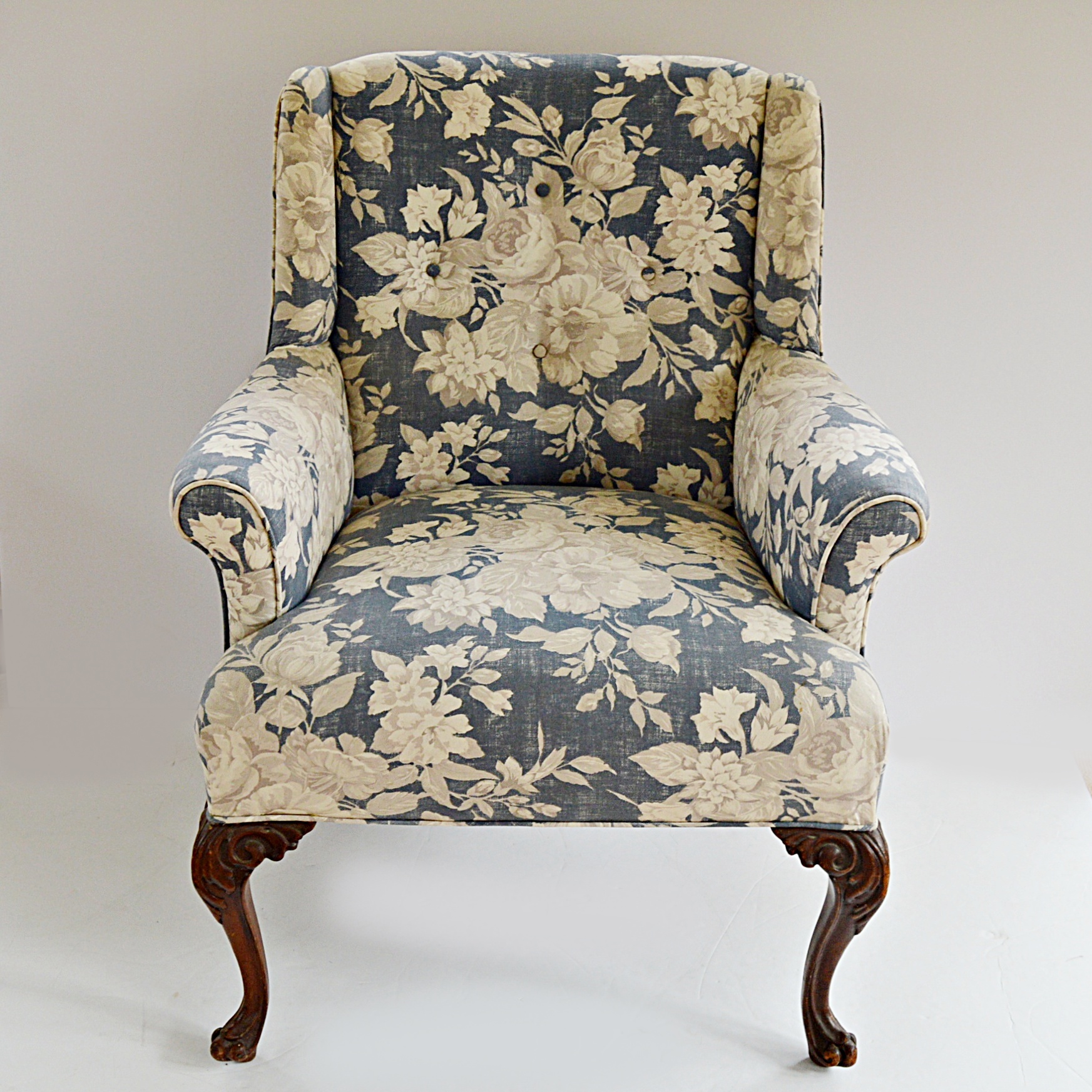 Vintage Queen Anne Style Wingback Chair