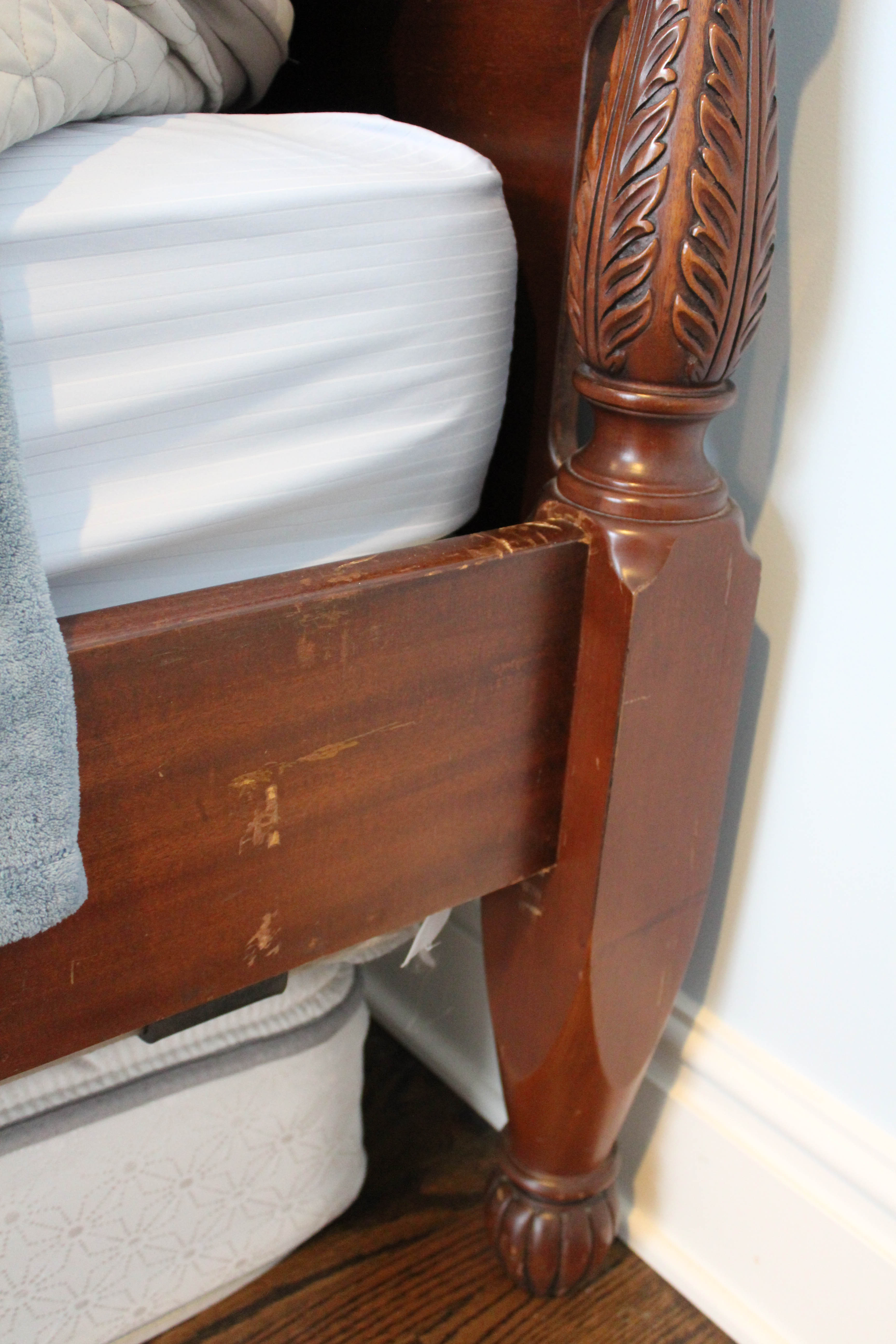 Walnut Queen Size Four Poster Bed with Canopy