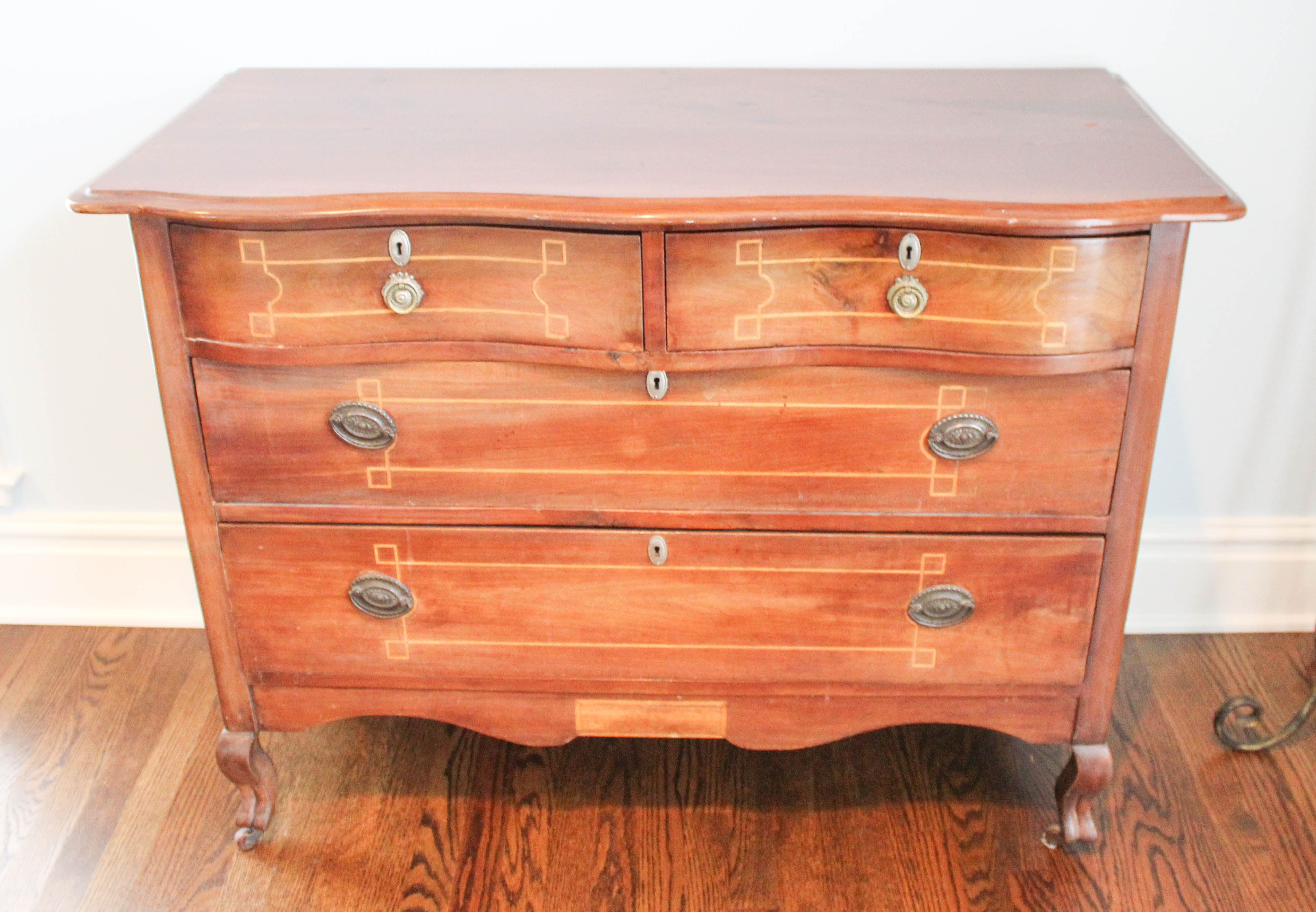 Antique Cherry Chest of Drawers with Lightwood Inlay Borders