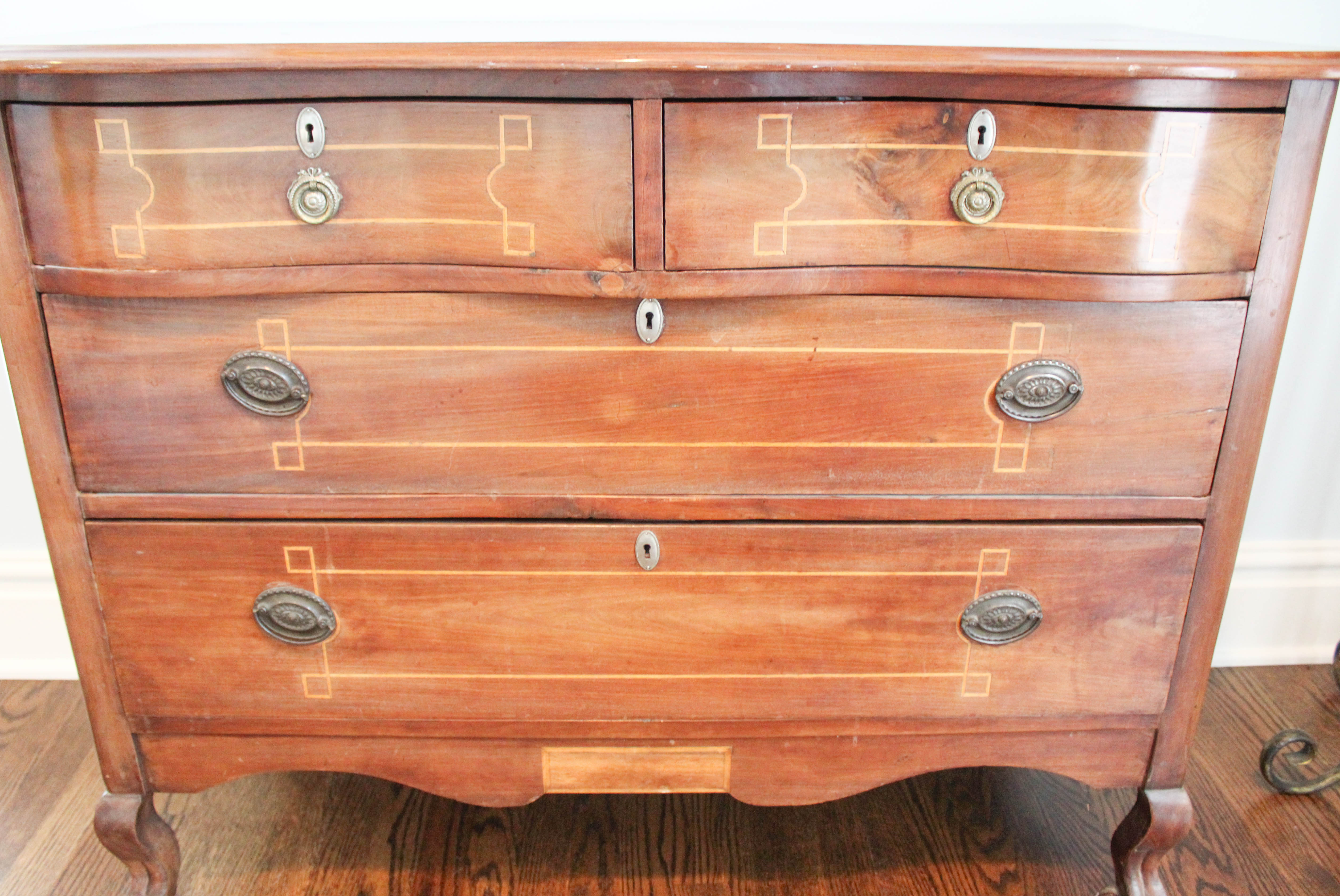 Antique Cherry Chest of Drawers with Lightwood Inlay Borders