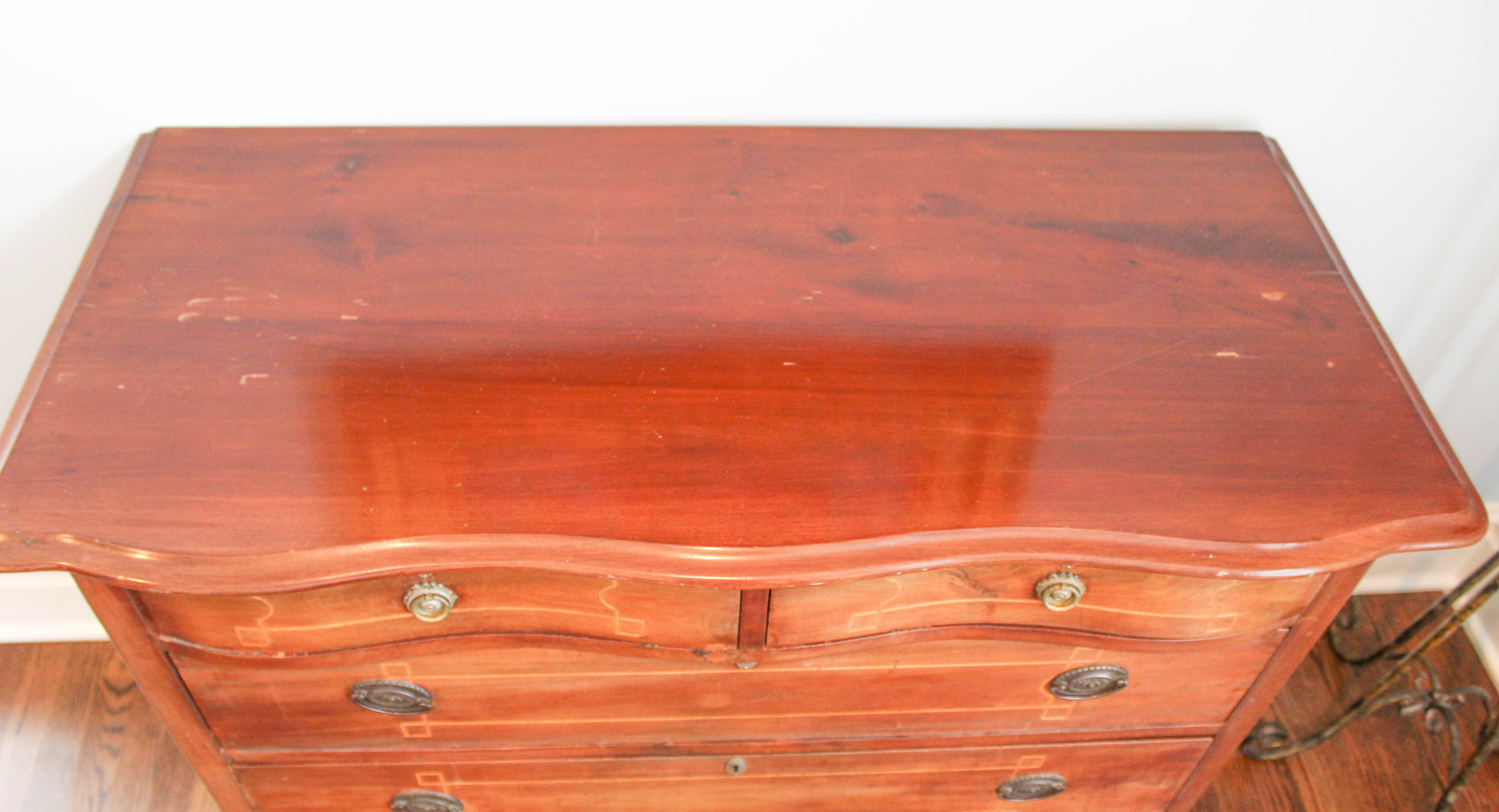 Antique Cherry Chest of Drawers with Lightwood Inlay Borders