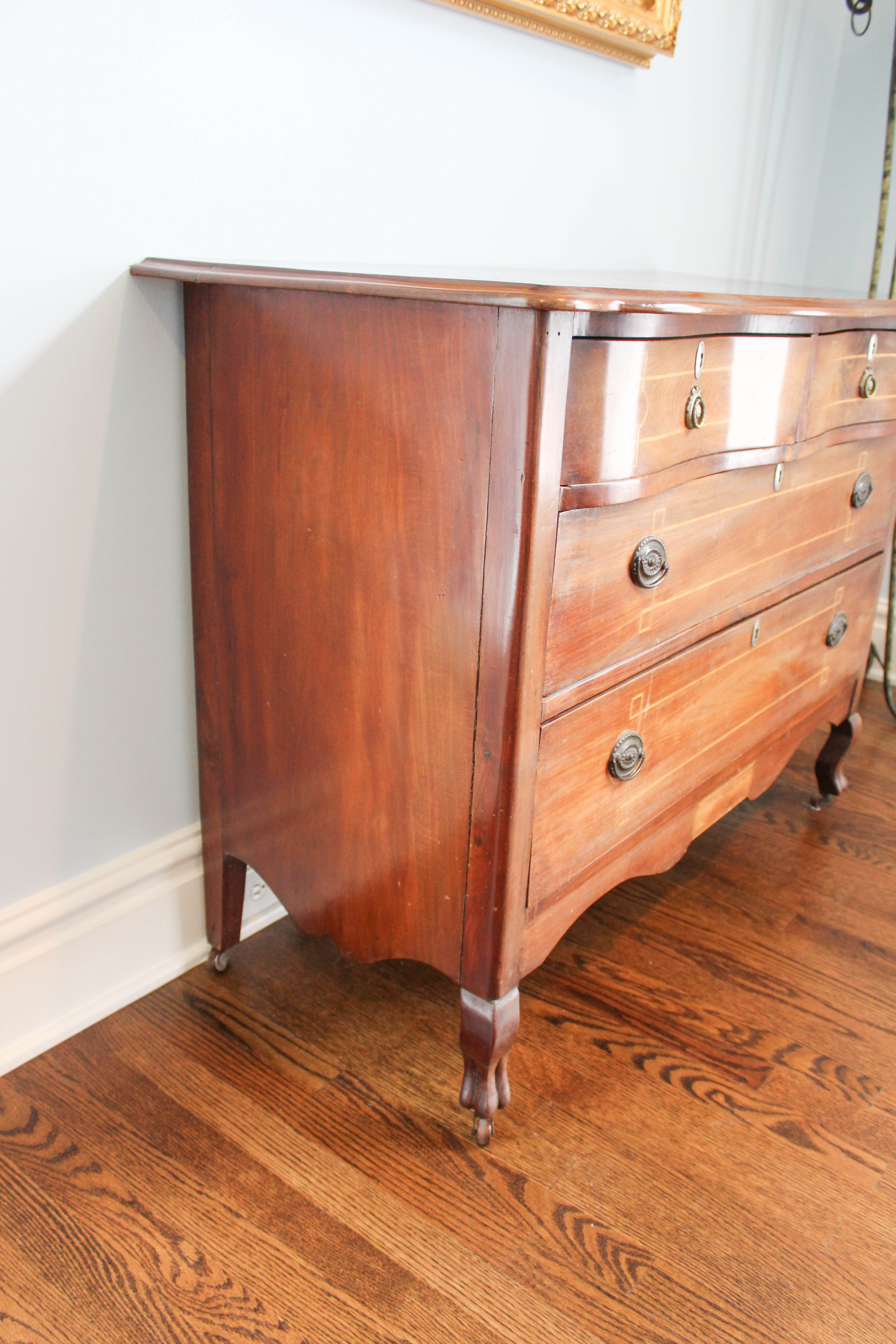 Antique Cherry Chest of Drawers with Lightwood Inlay Borders