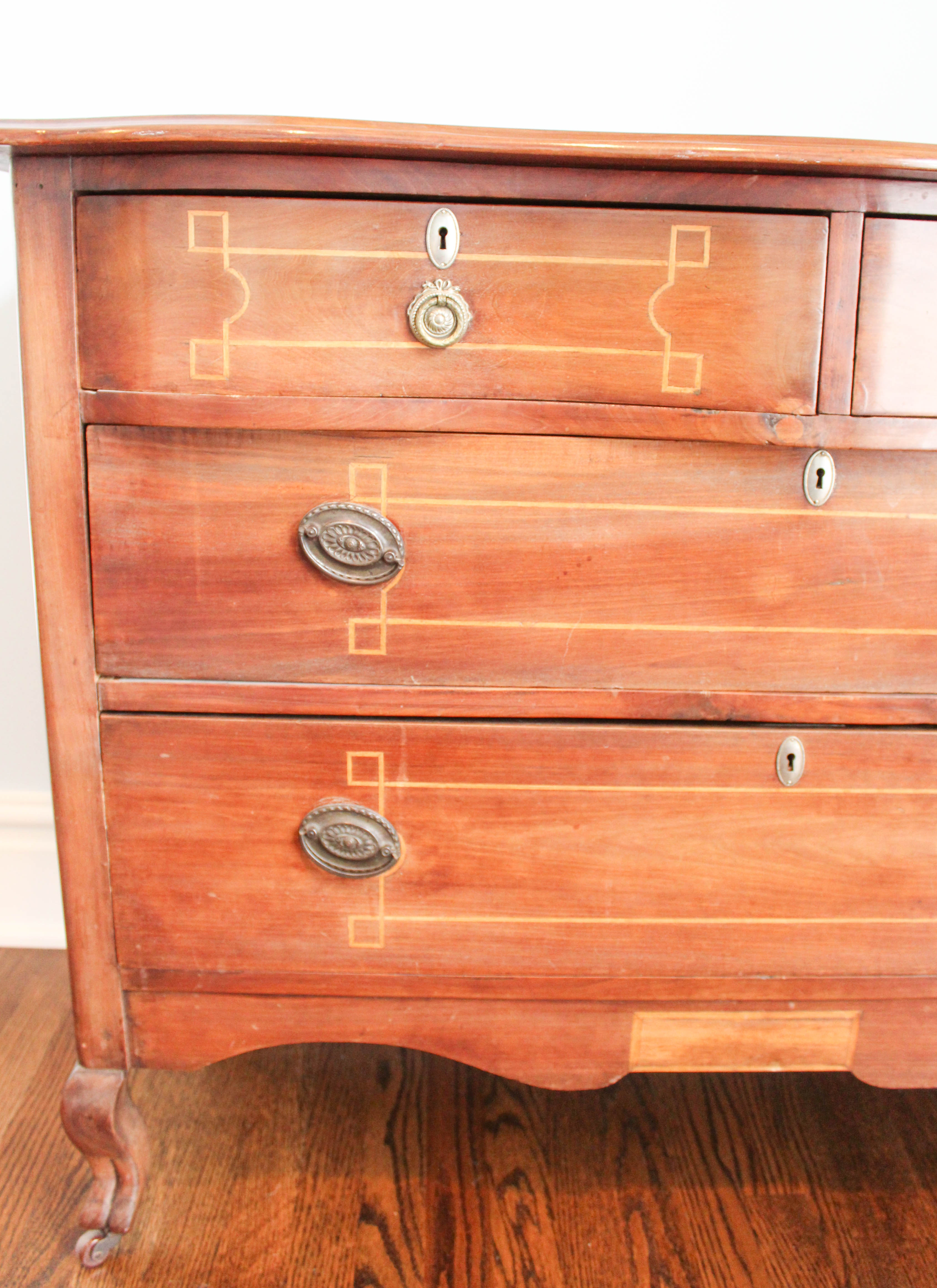 Antique Cherry Chest of Drawers with Lightwood Inlay Borders