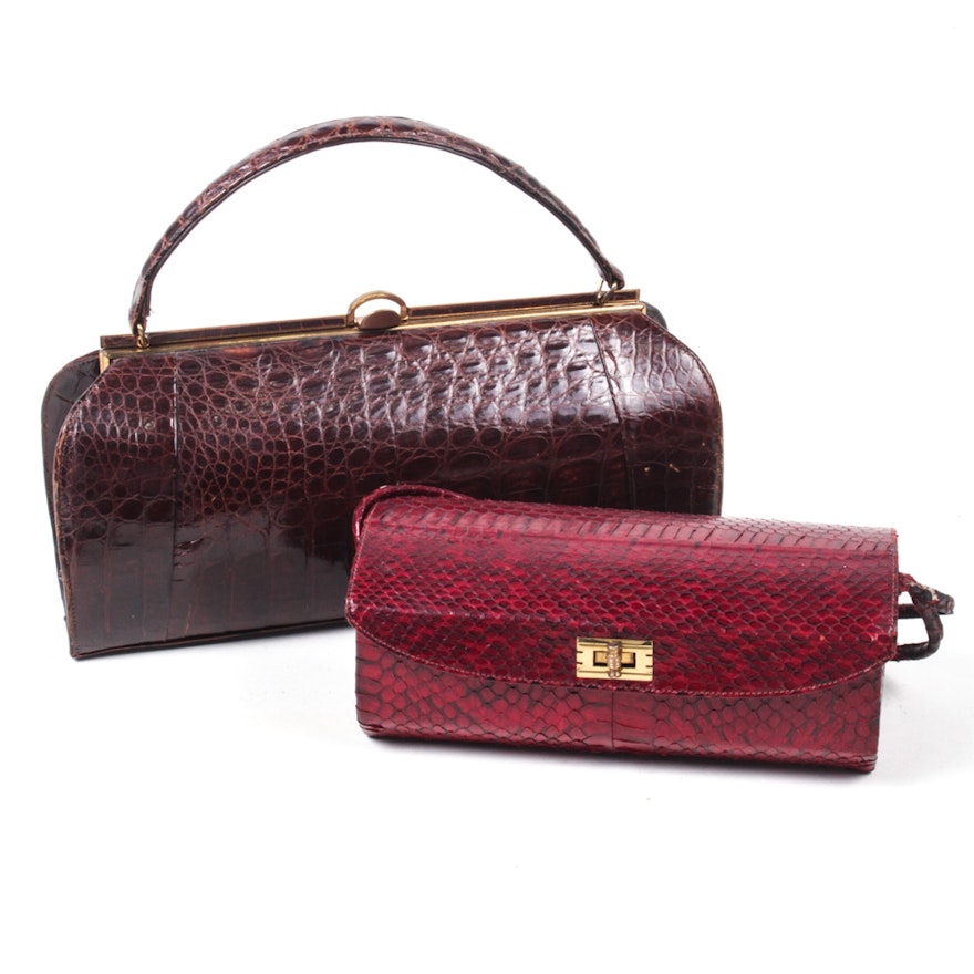 Vintage Alligator and Dyed Snake Skin Handbags