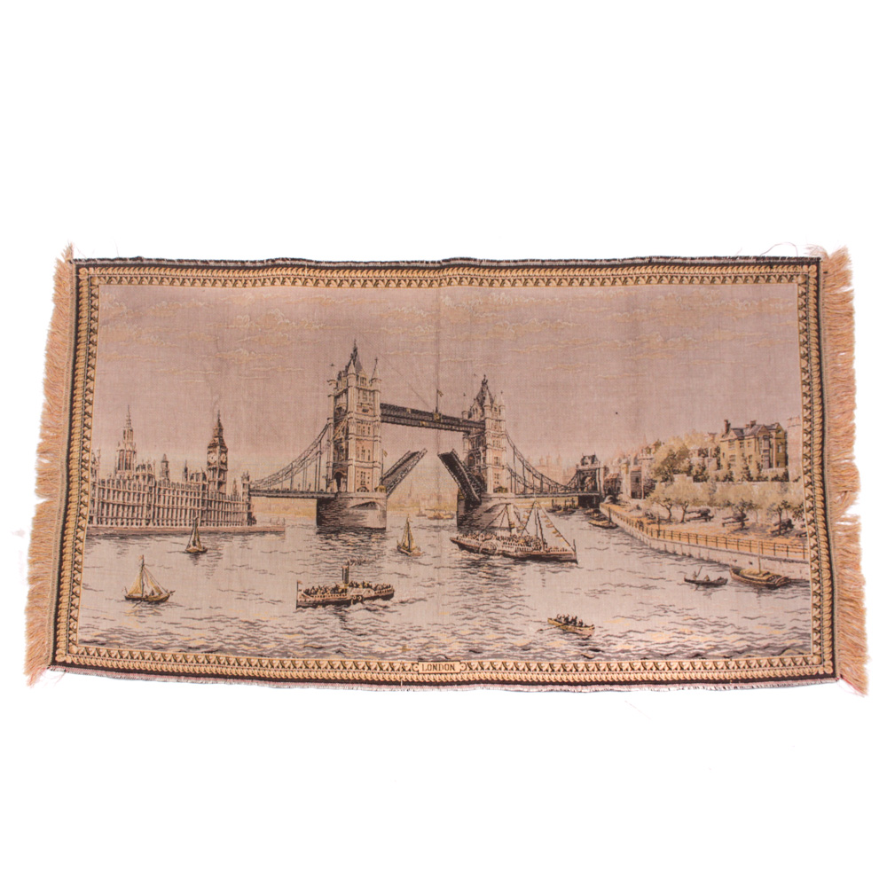 Vintage Machine Woven Pictorial Tapestry of London