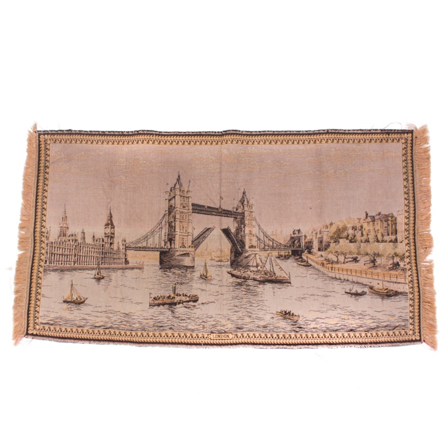 Vintage Machine Woven Pictorial Tapestry of London