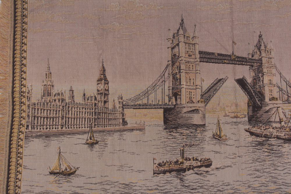 Vintage Machine Woven Pictorial Tapestry of London
