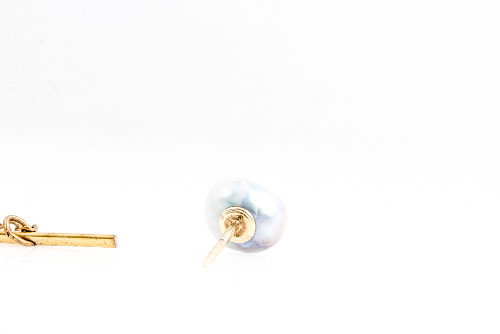 10K Yellow Gold Bracelet , 14K Yellow Gold Owl Pendant and Baroque Pearl Tie Pin