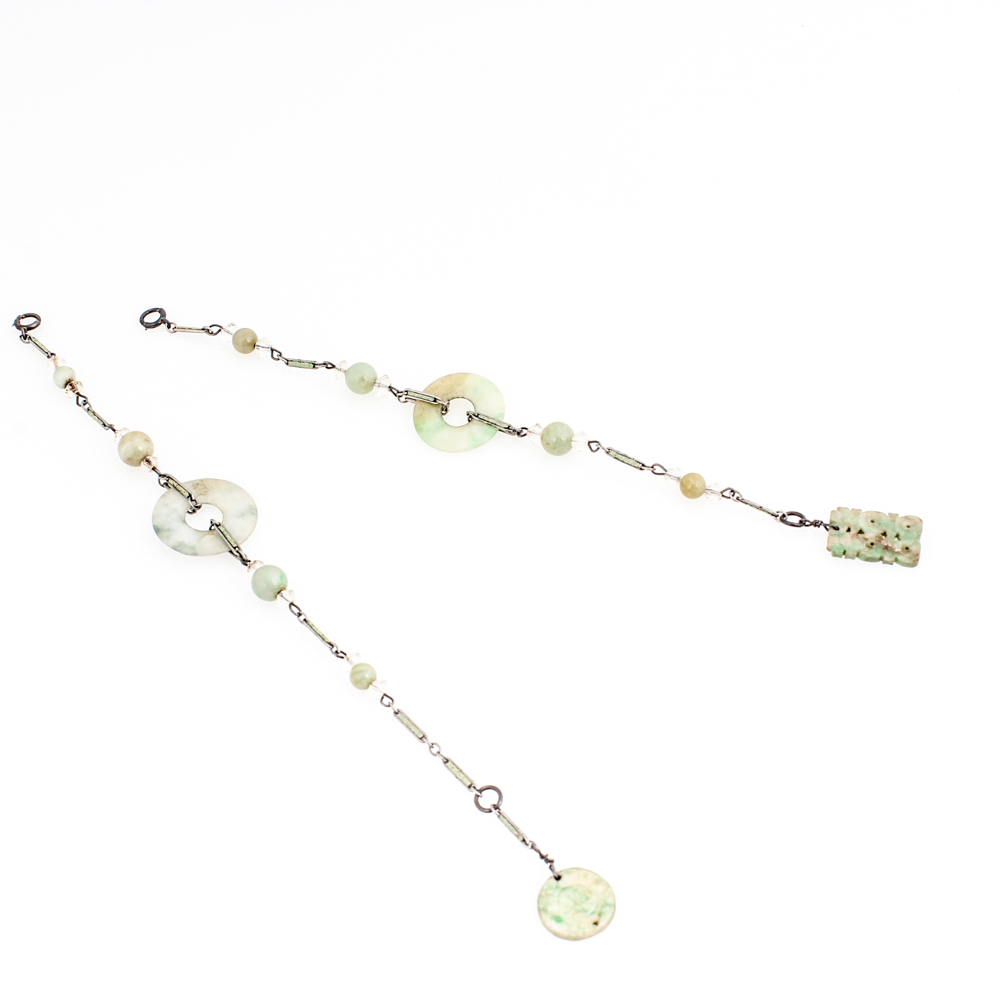 Sterling Silver Bracelets with Crystal Beads and Jadeite