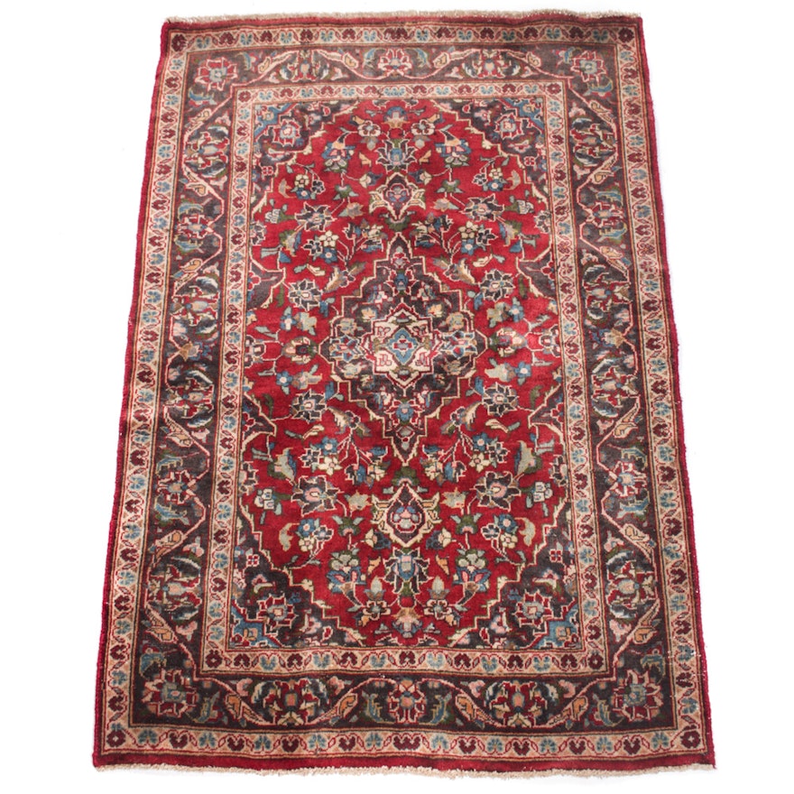 Vintage Hand-Knotted Persian Kashan Accent Rug
