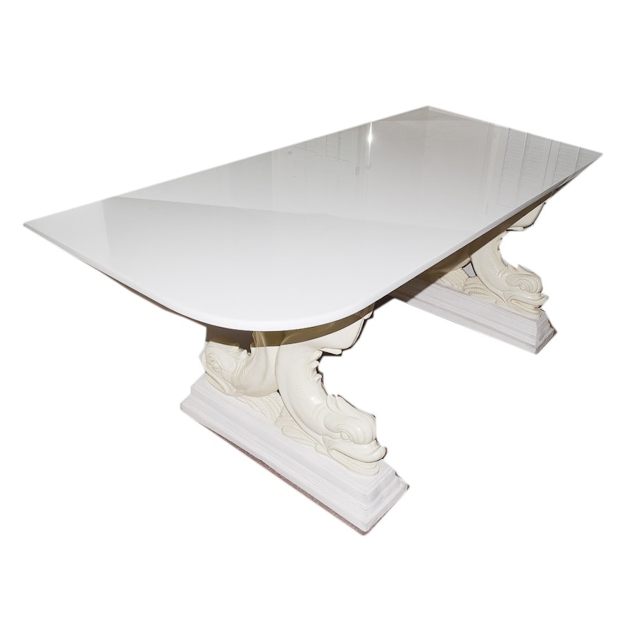 White Marble Top Dolphin Base Table