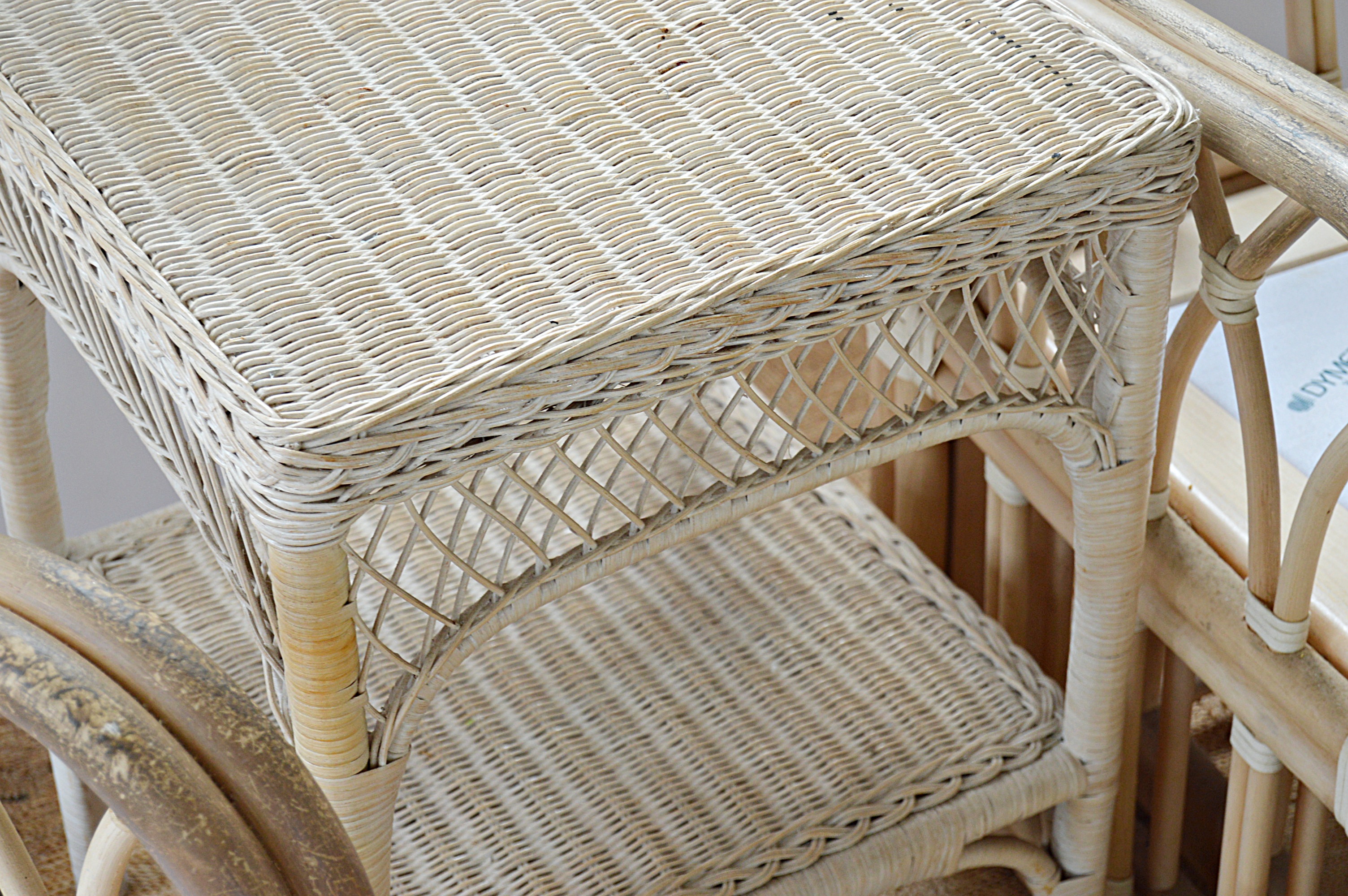 Canadian Bentwood Platform Rockers, Floor Lamp, Wicker Table