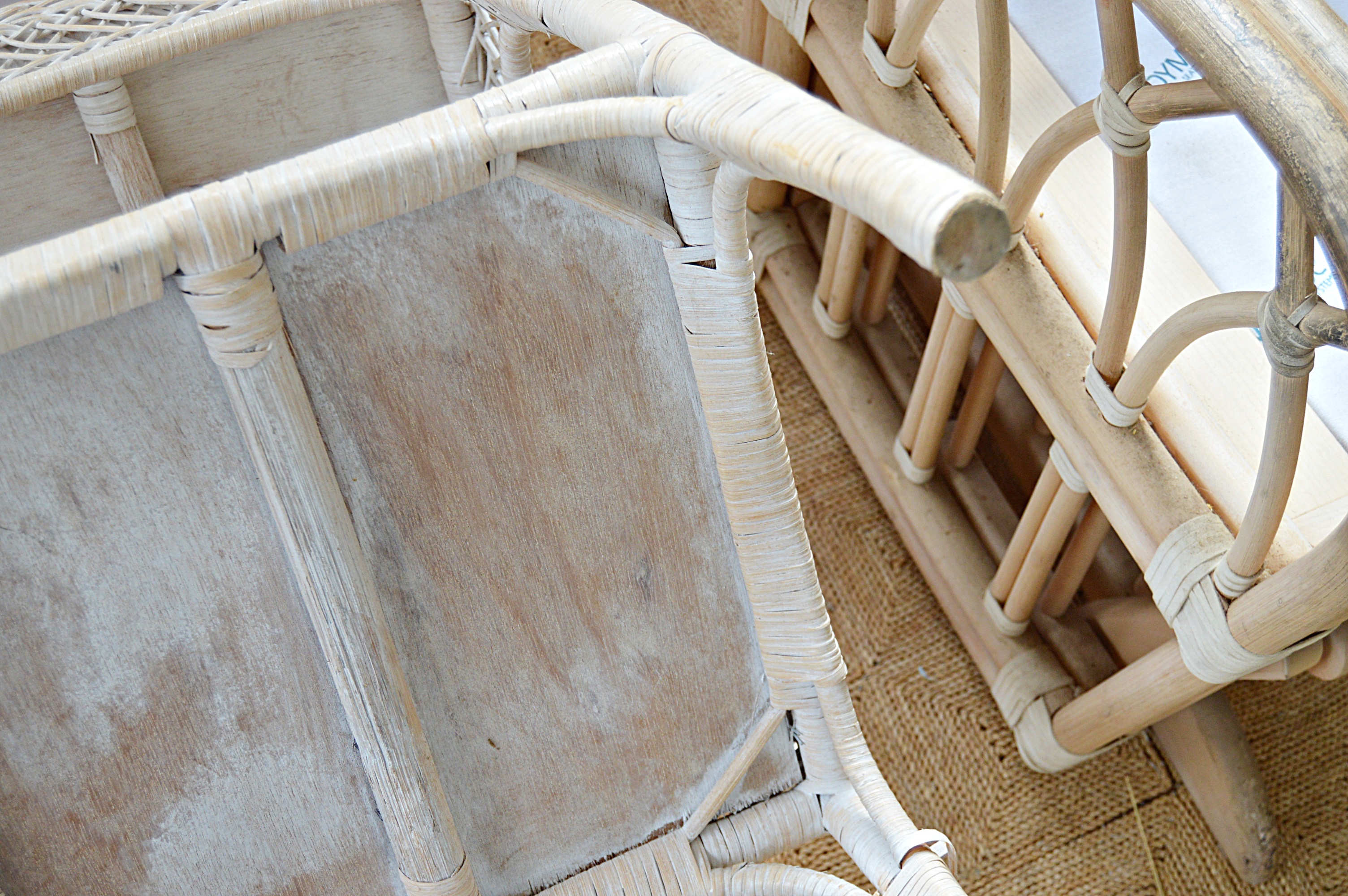 Canadian Bentwood Platform Rockers, Floor Lamp, Wicker Table