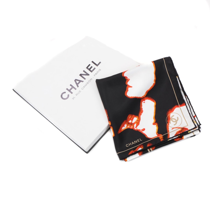 Chanel Silk Scarf Featuring Face of Coco Chanel