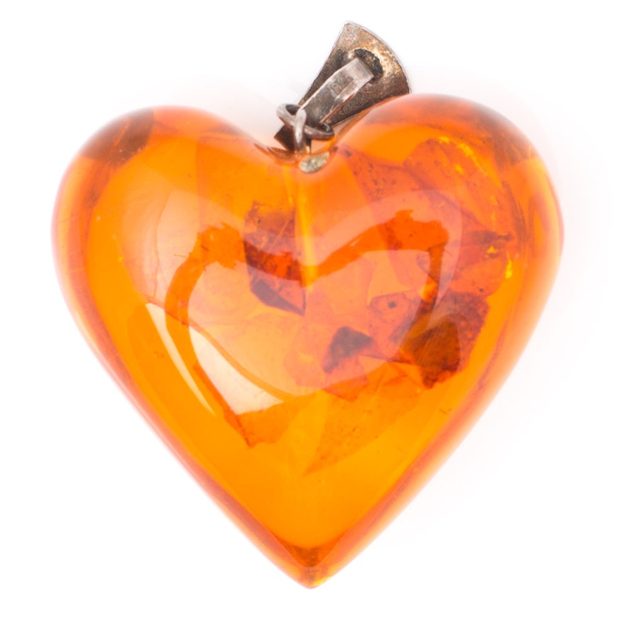 Sterling Silver Amber Heart Pendant