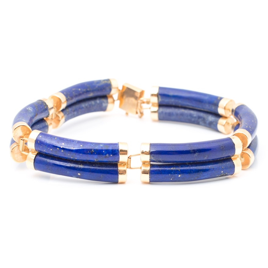 14K Yellow Gold Double Lapis Lazuli Bracelet