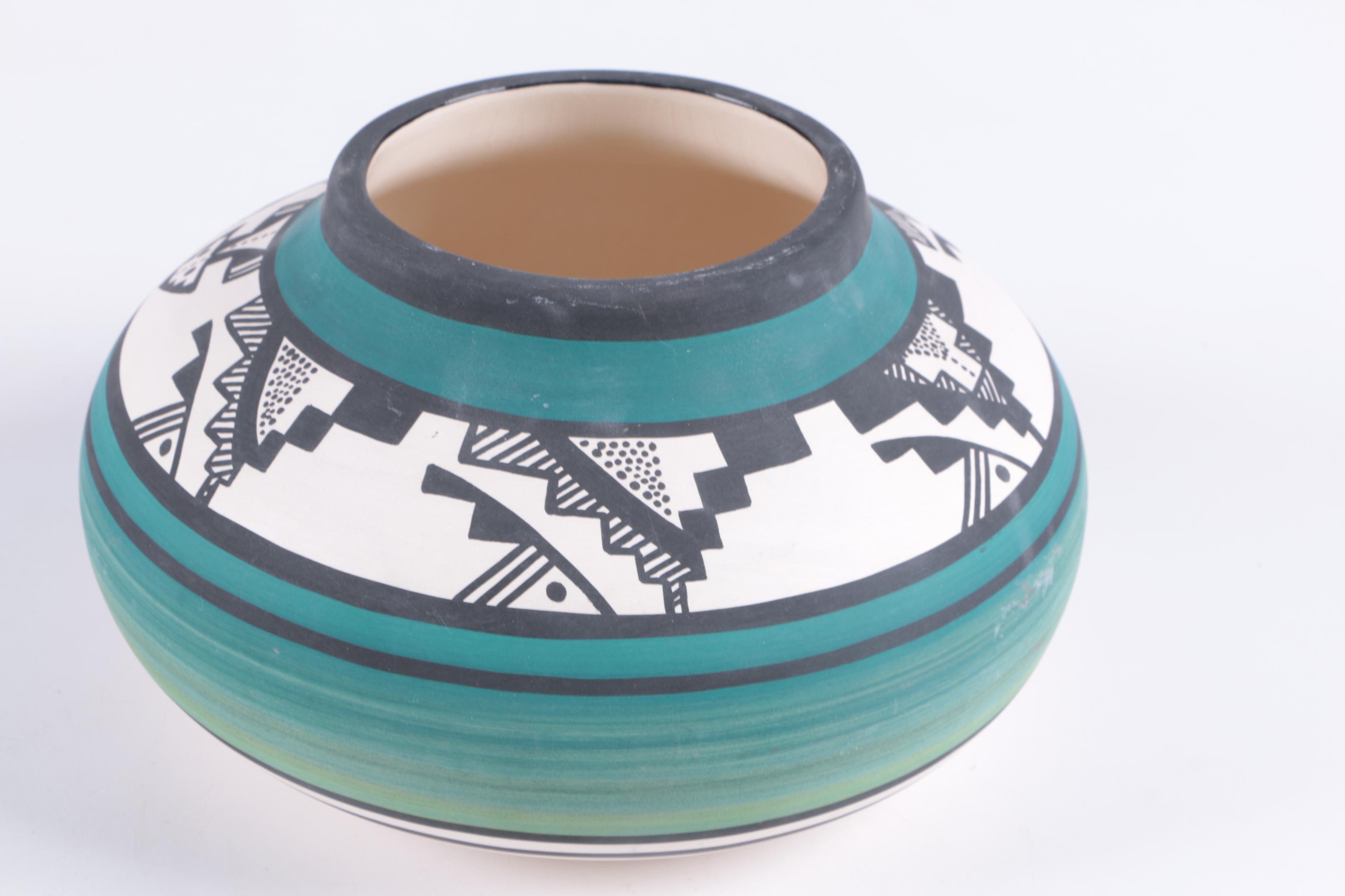 Signed Ute Mountain Native American Pottery Vase and Southwestern Style Vase