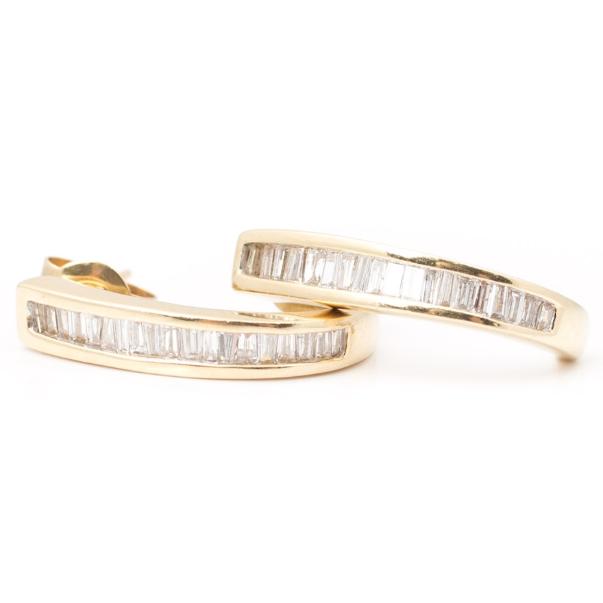 14K Yellow Gold Half Hoop Channel Set Diamond Earrings