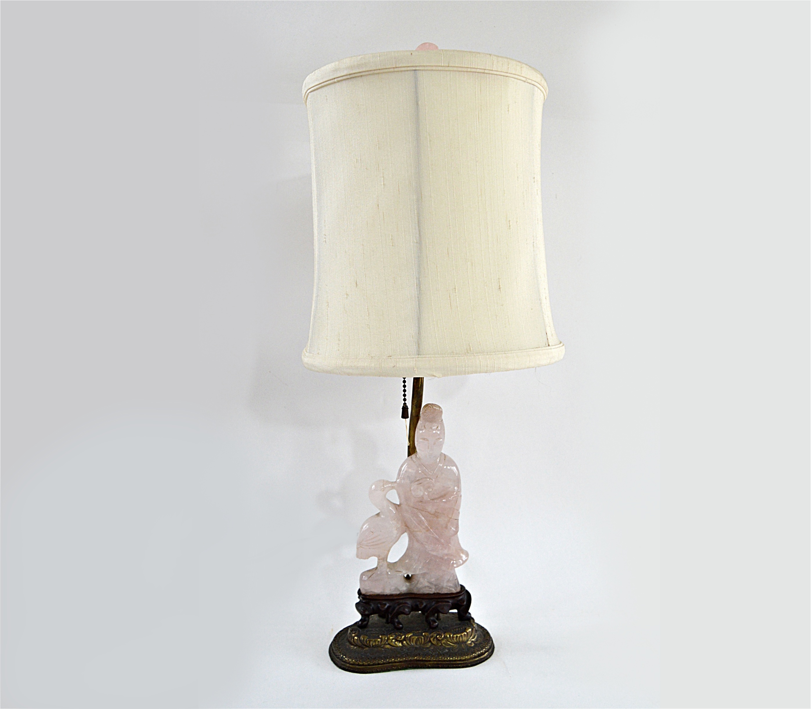 Vintage Chinese Rose Quartz Figural Table Lamp