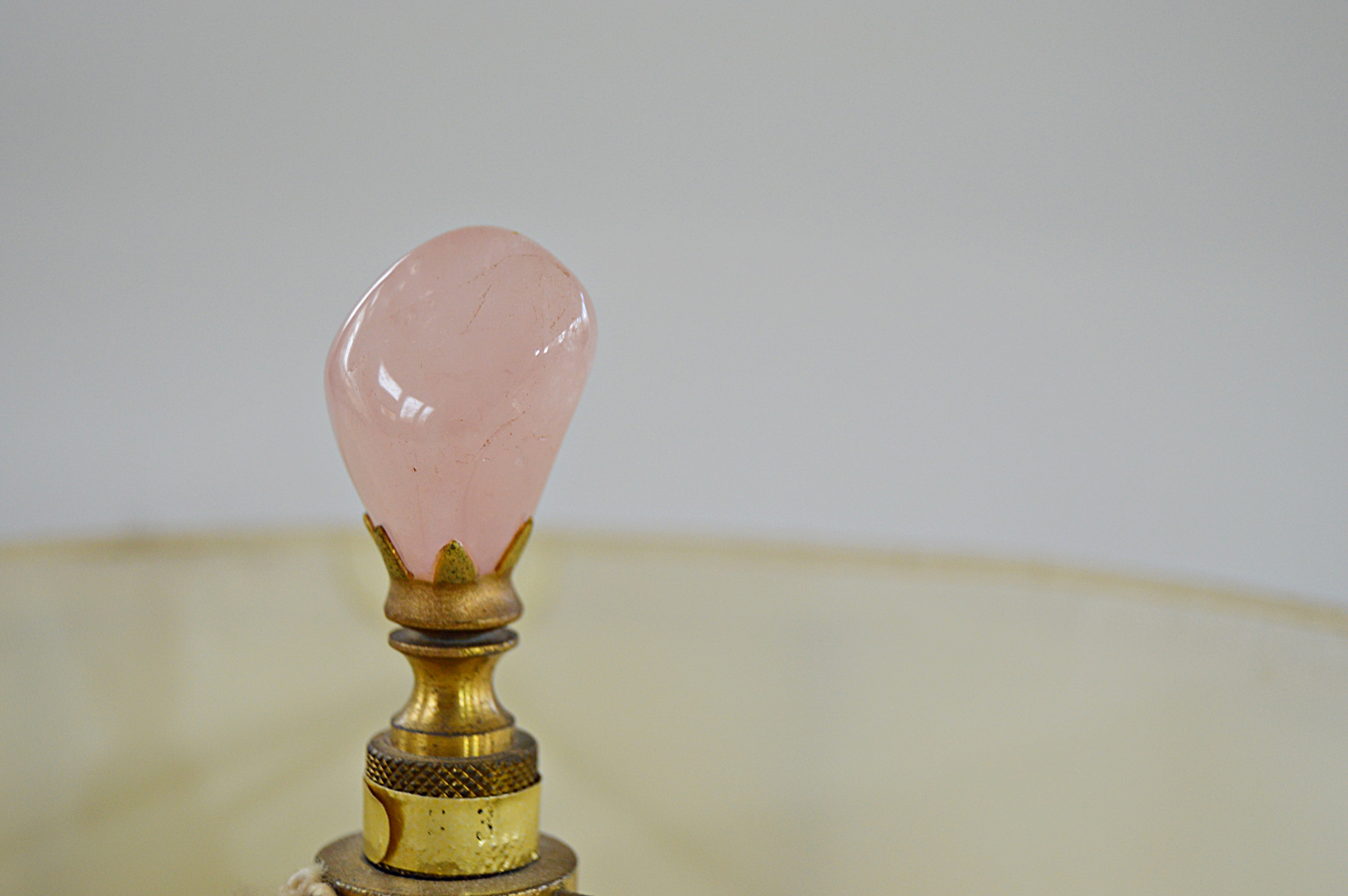 Vintage Chinese Rose Quartz Figural Table Lamp