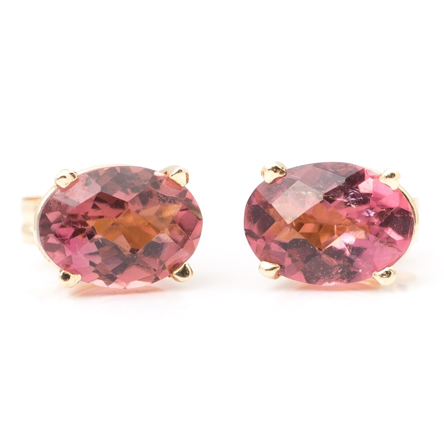 14K Yellow Gold Pink Tourmaline Earrings