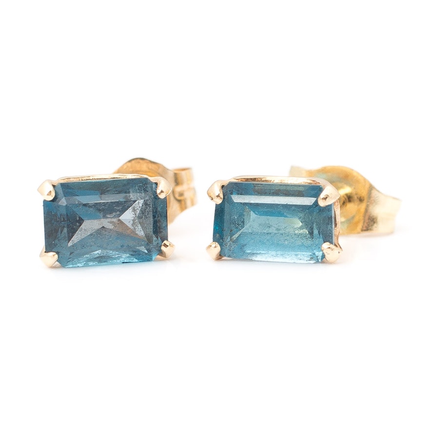 14K Yellow Gold Blue Topaz Earrings