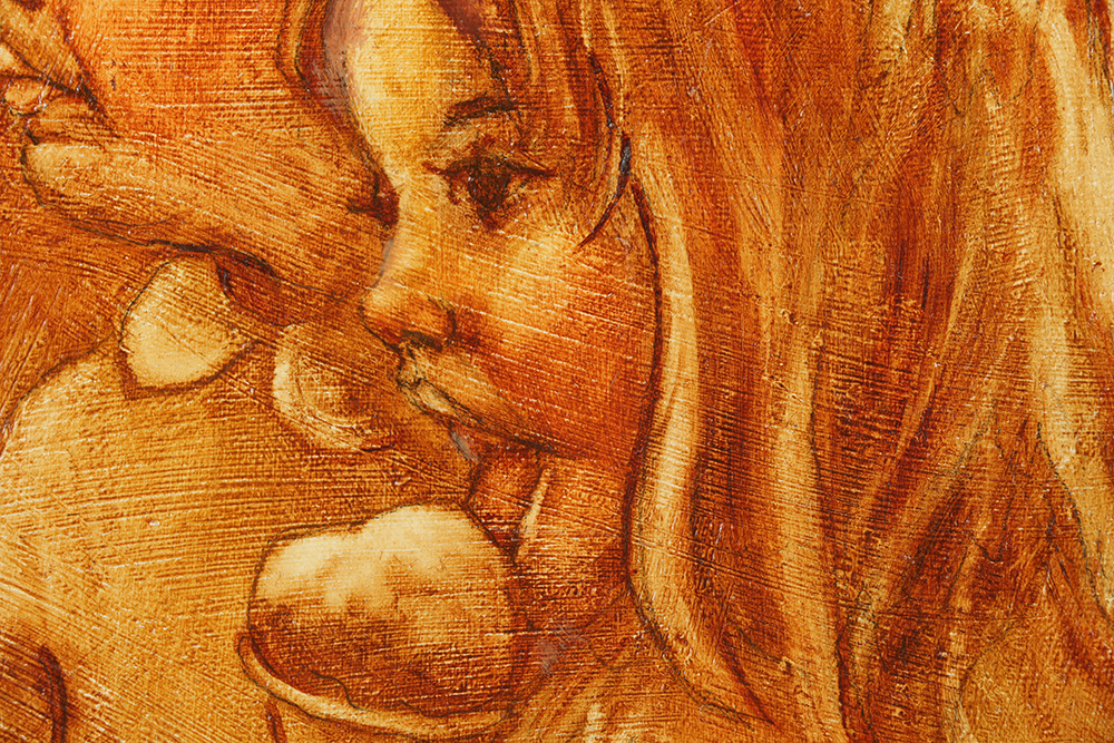 Marian Carlsen Painting on Canvas Board of Children with Ice Cream