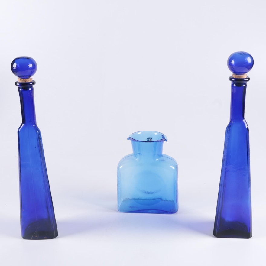 Handmade Blenko Blue Glass Bottle