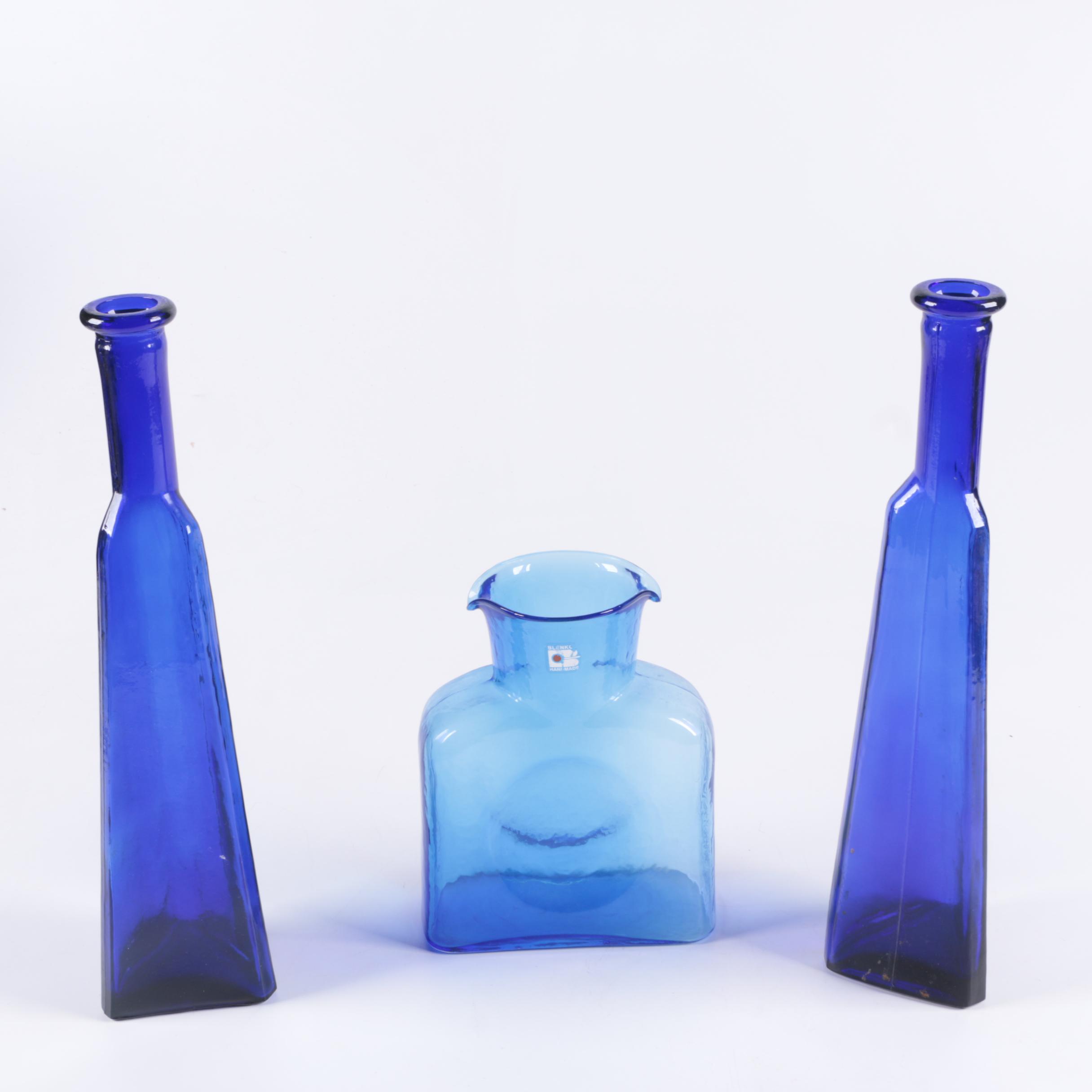 Handmade Blenko Blue Glass Bottle