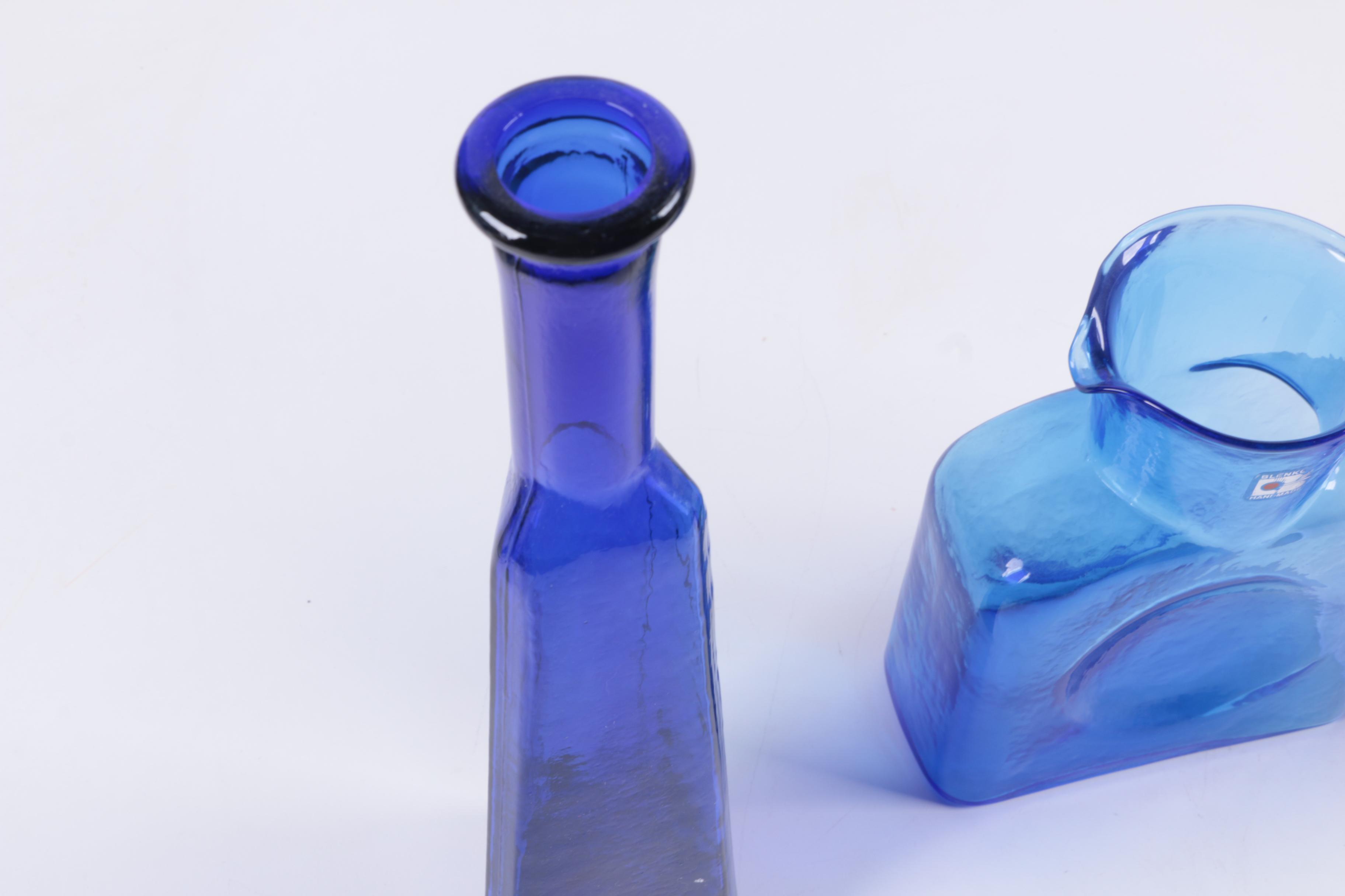 Handmade Blenko Blue Glass Bottle