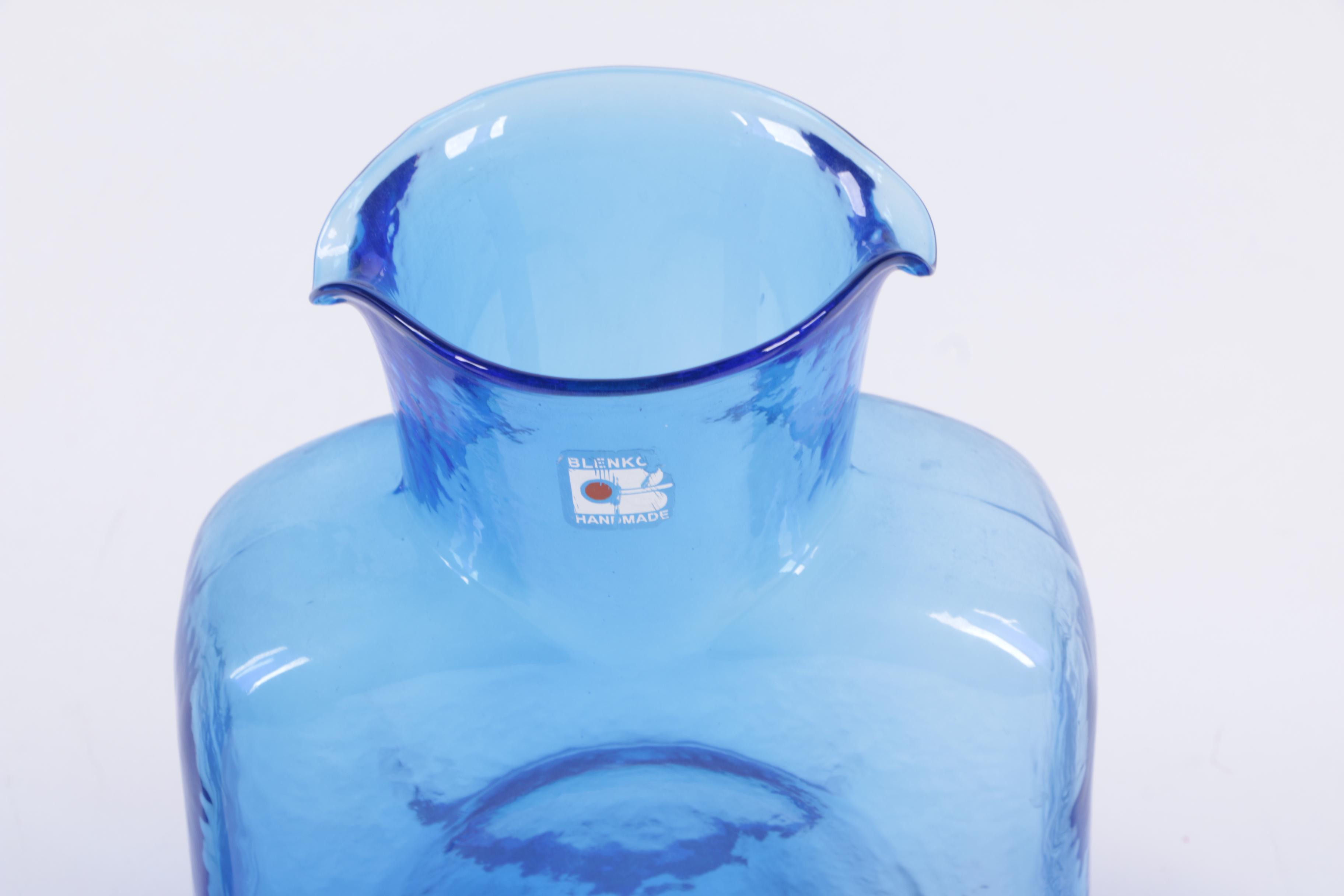 Handmade Blenko Blue Glass Bottle