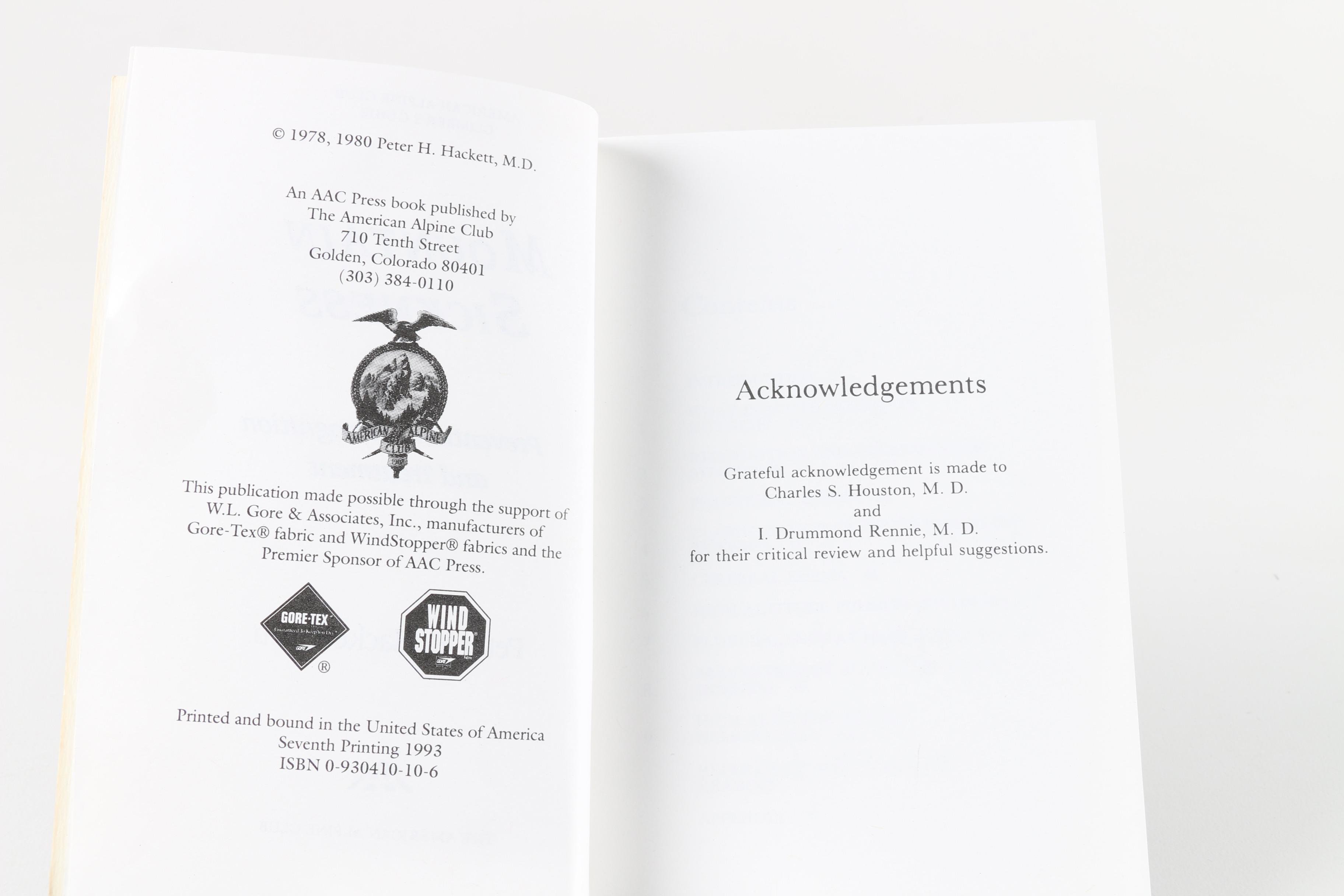 1987 "Merck Manual" and 1993 "Climber's Guide: Mountain Sickness" Medical Books