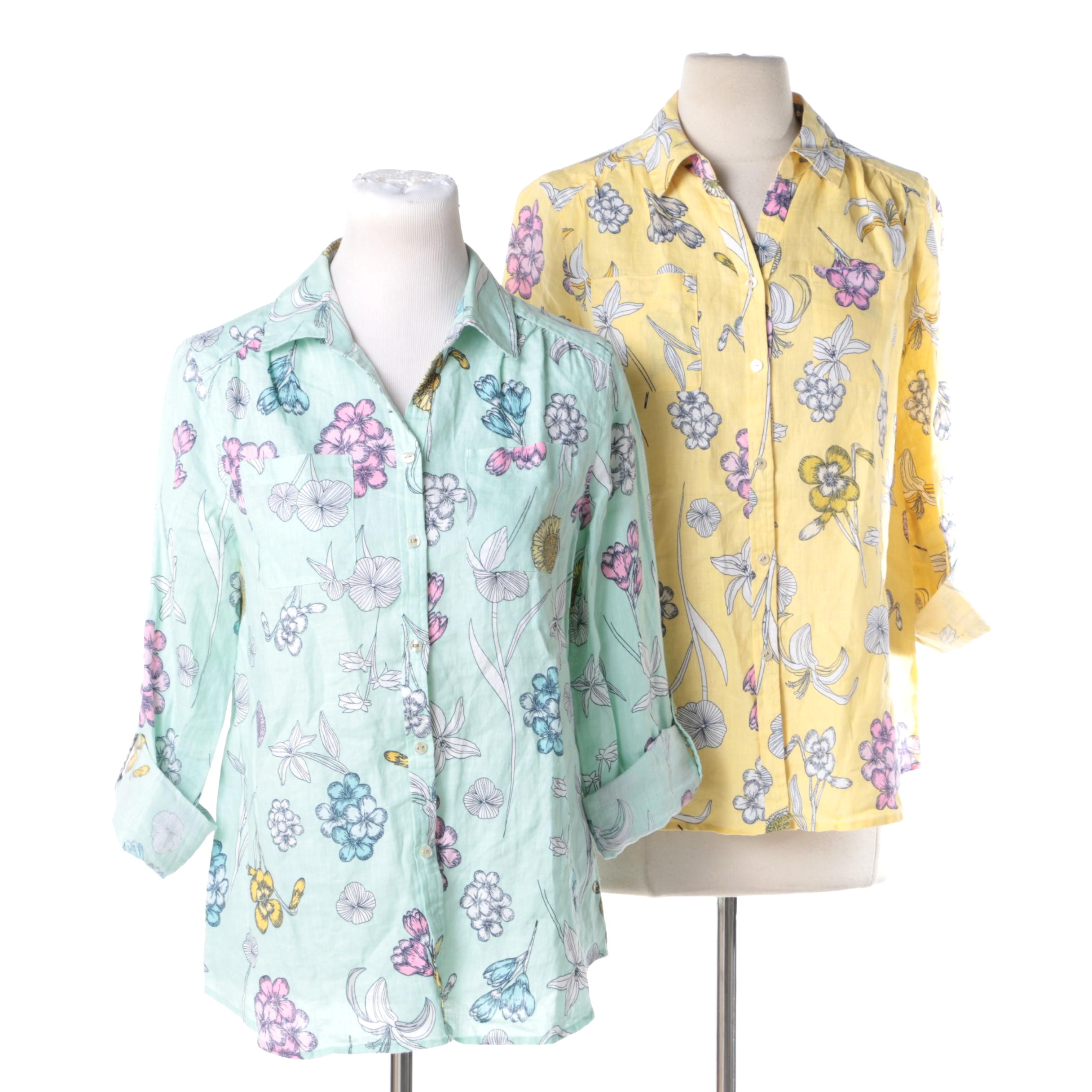 Linen Charter Club Luxury Floral Button-Down Blouses