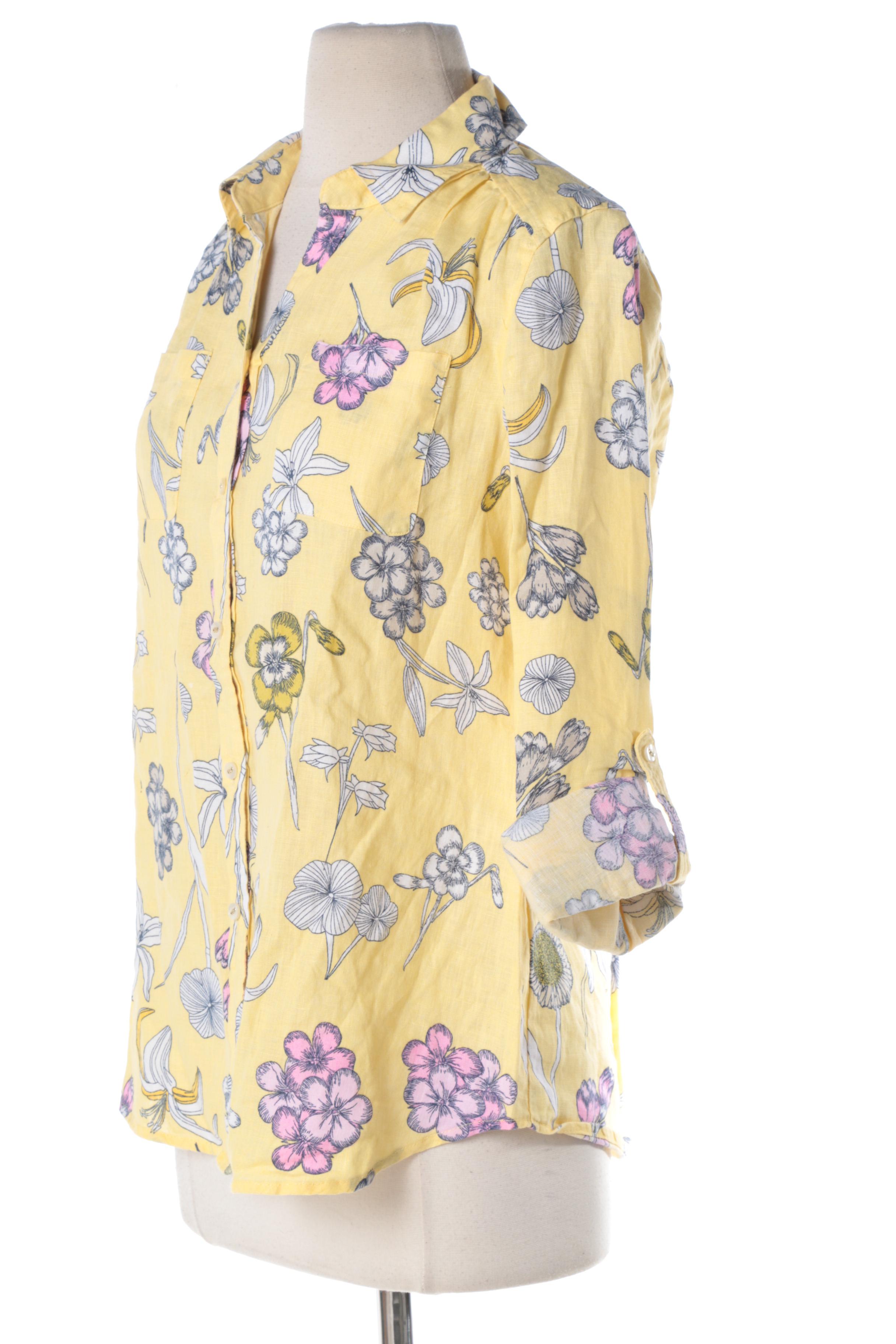 Linen Charter Club Luxury Floral Button-Down Blouses