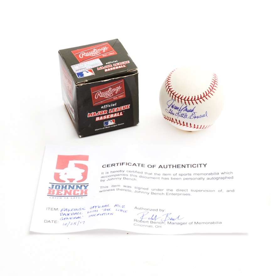 Johnny Bench "Little General" Inscribed Rawlings Major League Baseball