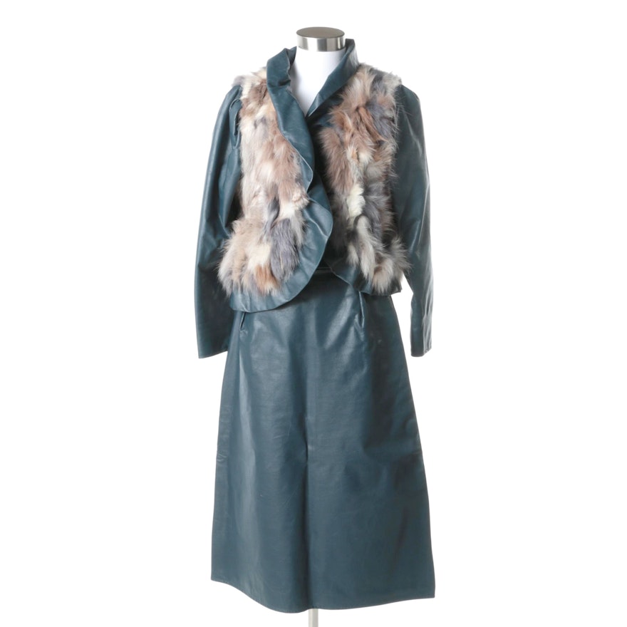 Zaharoff Leather and Rabbit Fur Skirt Set