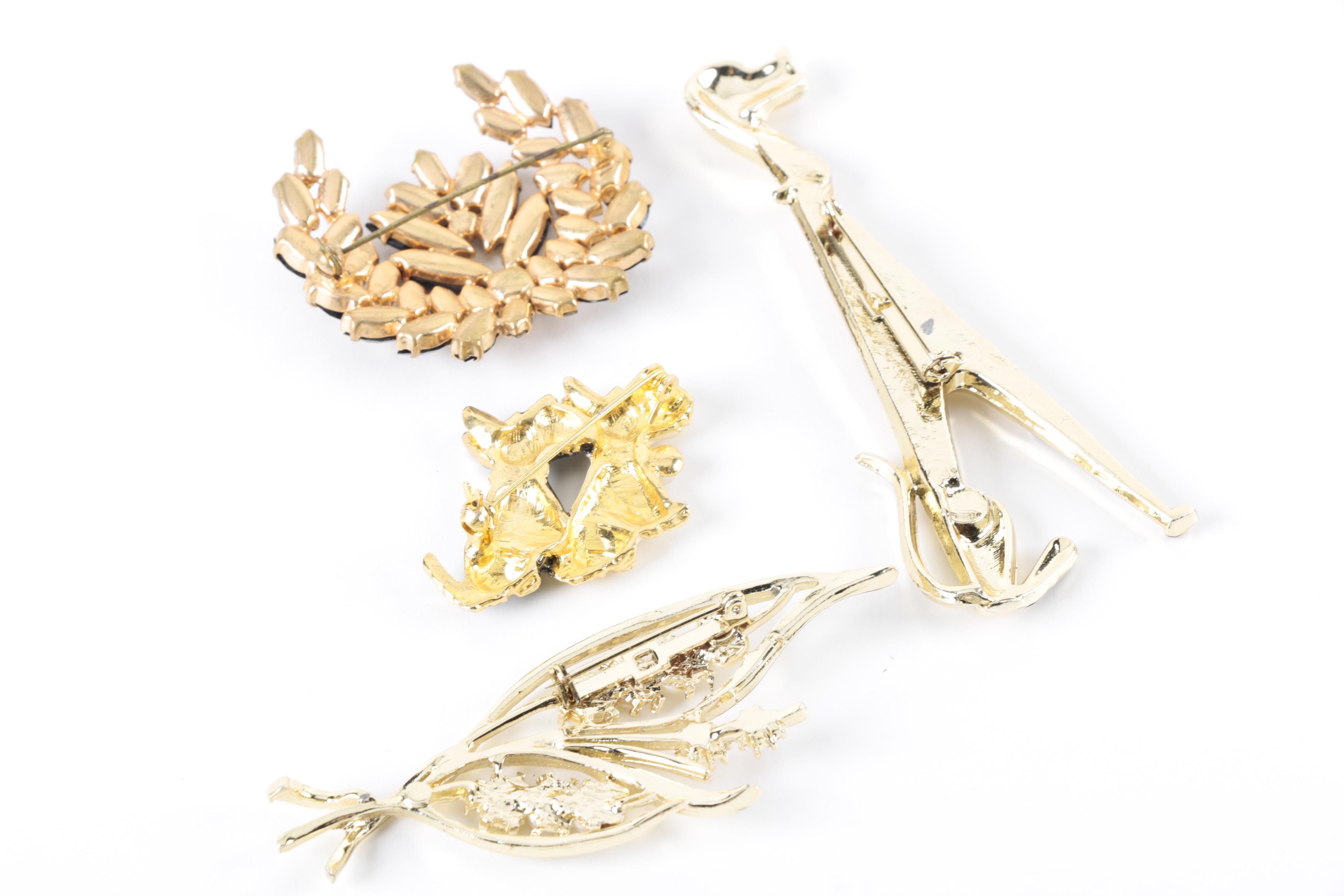 Vintage Costume Jewelry with Enamel, Mother of Pearl, and Glass Stones