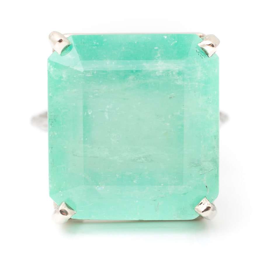 18K White Gold 22.89 CT Emerald Ring