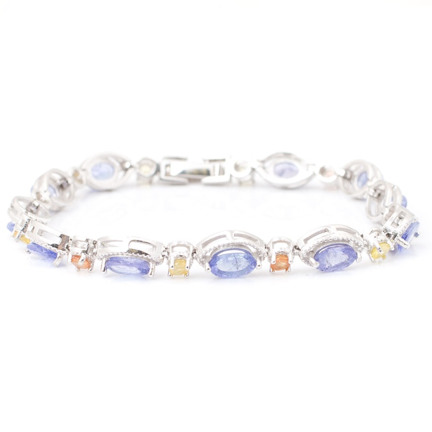 Sterling Silver Tanzanite Bracelet with Yellow and Orange Sapphires