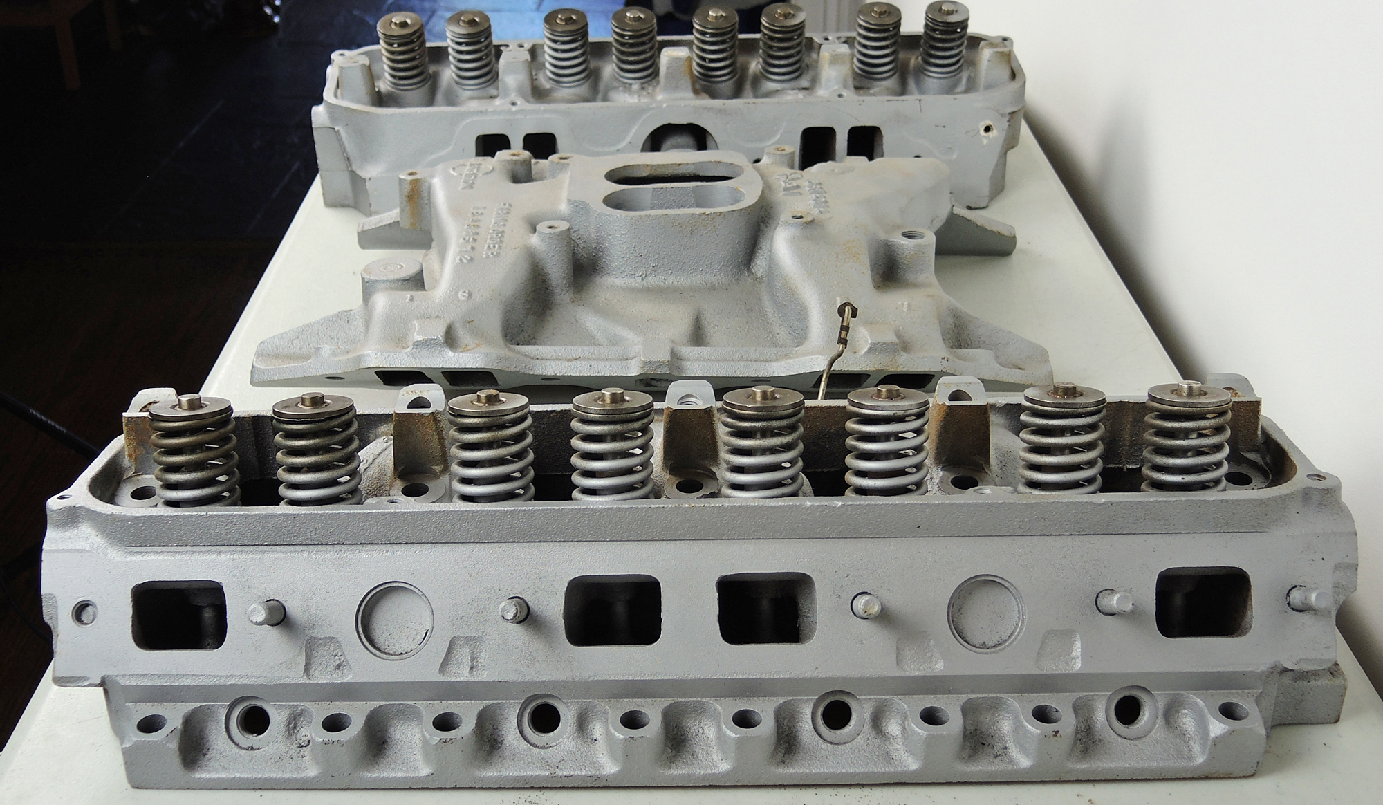 1971 Chrysler Dodge Iron Cylinder Heads and Four Barrel Intake Manifold