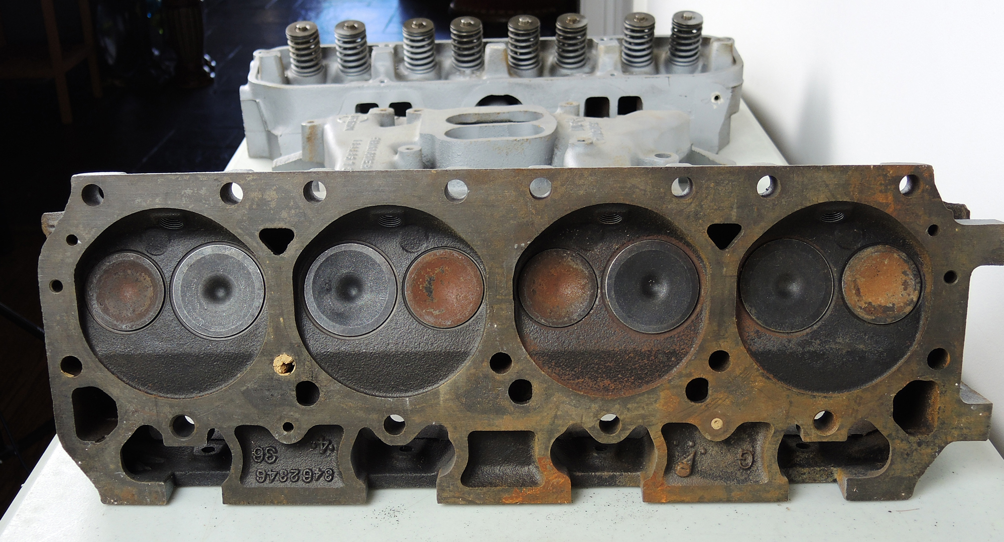 1971 Chrysler Dodge Iron Cylinder Heads and Four Barrel Intake Manifold