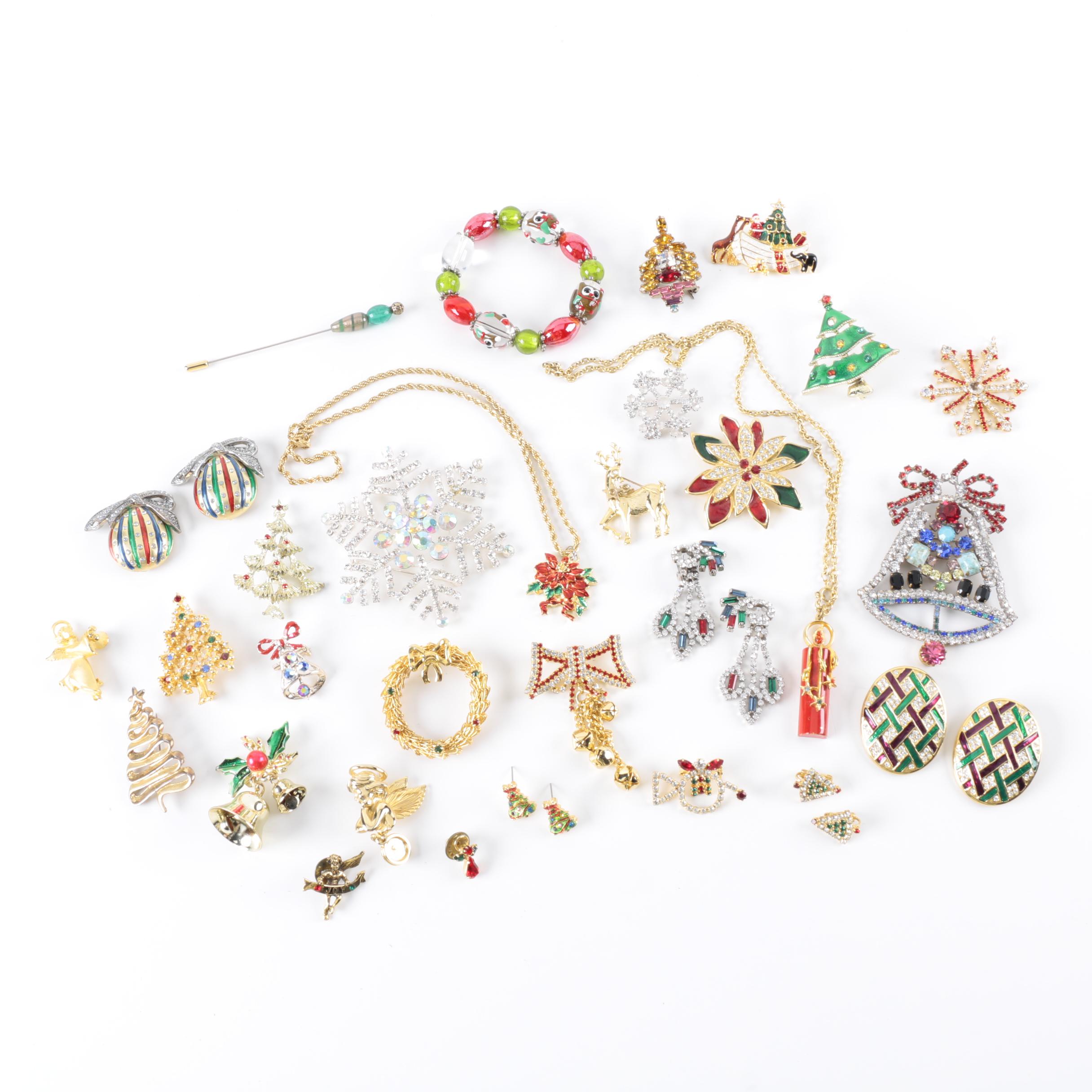 Vintage Christmas-Themed Costume Jewelry Featuring Eisenberg Ice