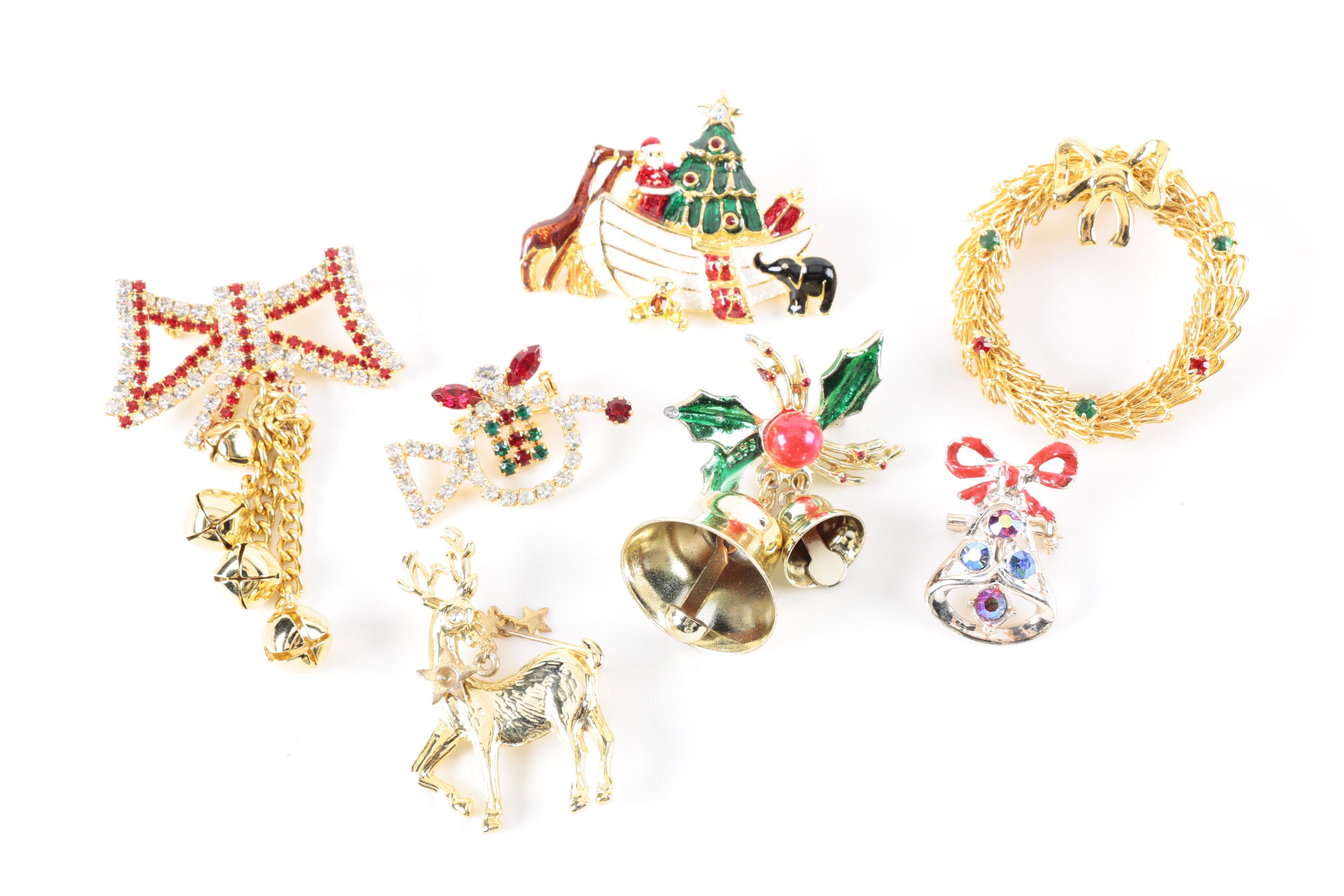 Vintage Christmas-Themed Costume Jewelry Featuring Eisenberg Ice