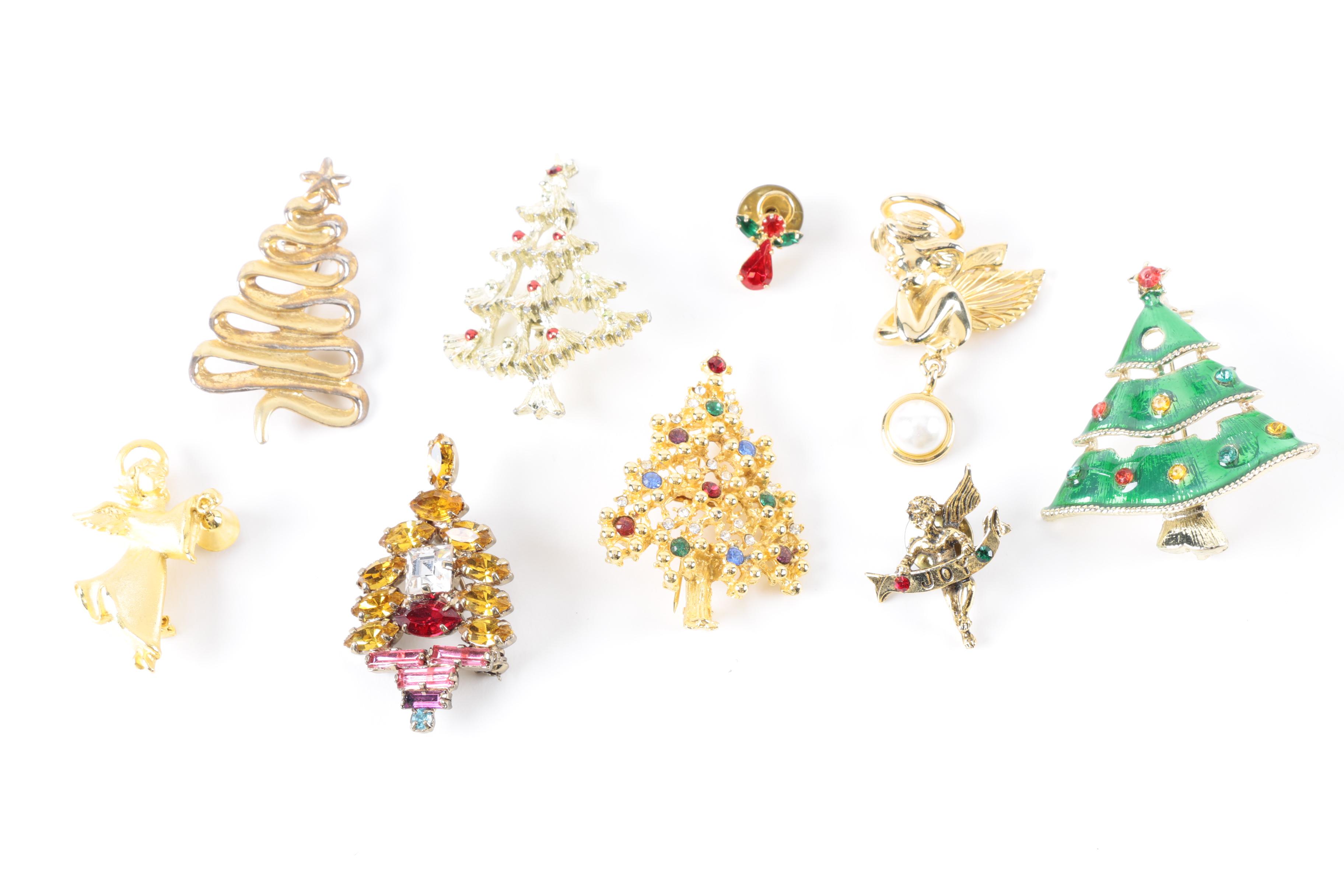 Vintage Christmas-Themed Costume Jewelry Featuring Eisenberg Ice
