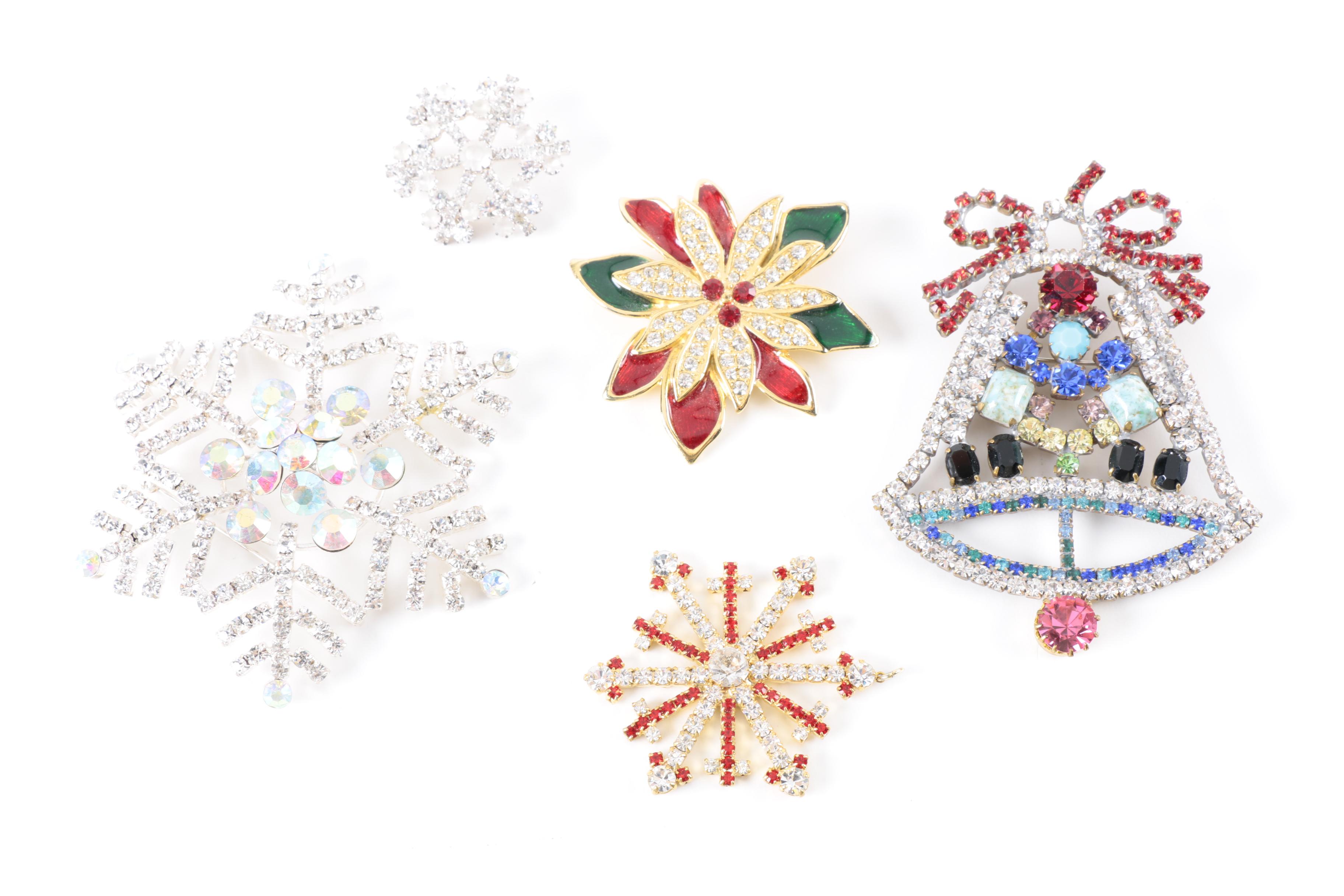 Vintage Christmas-Themed Costume Jewelry Featuring Eisenberg Ice