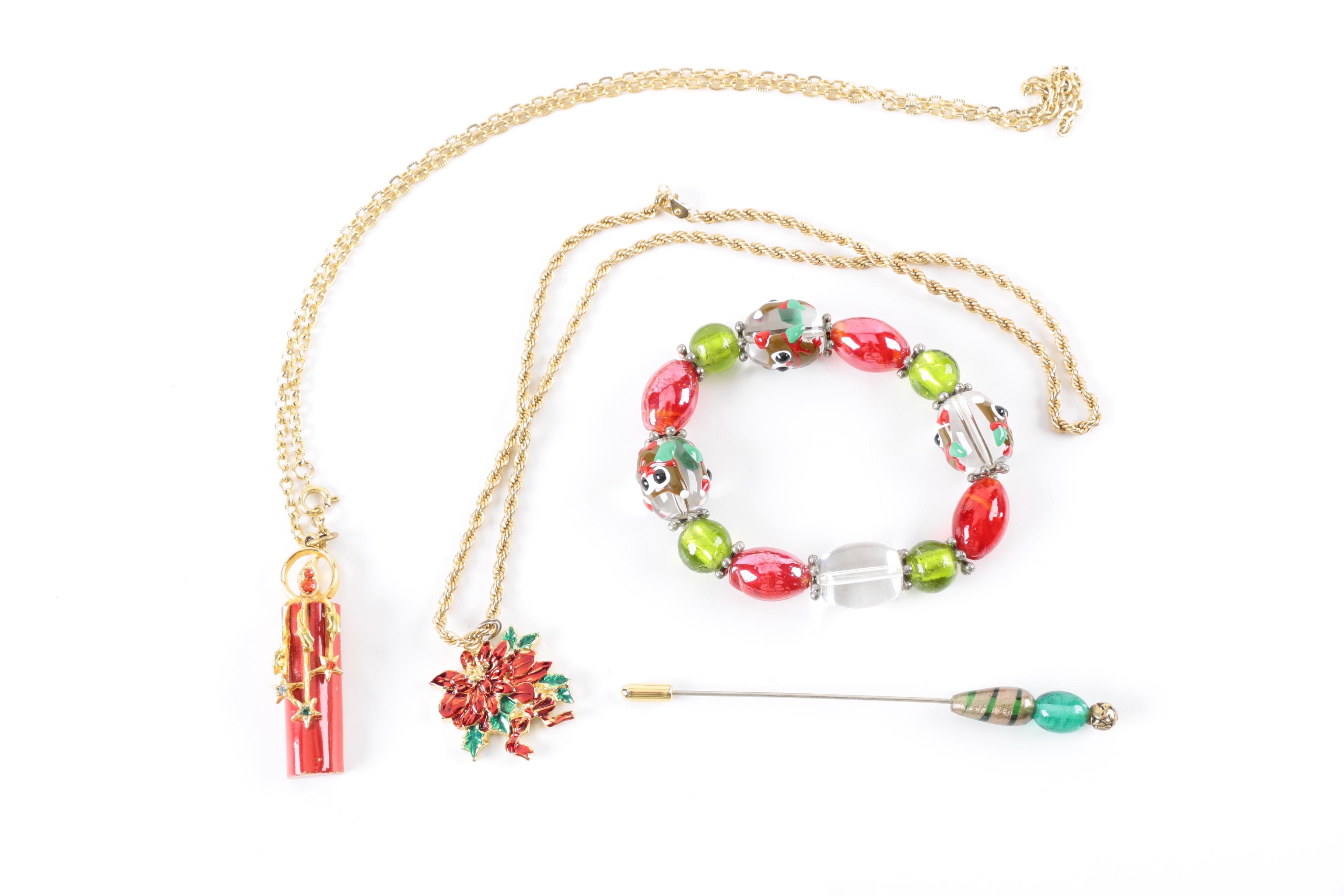 Vintage Christmas-Themed Costume Jewelry Featuring Eisenberg Ice