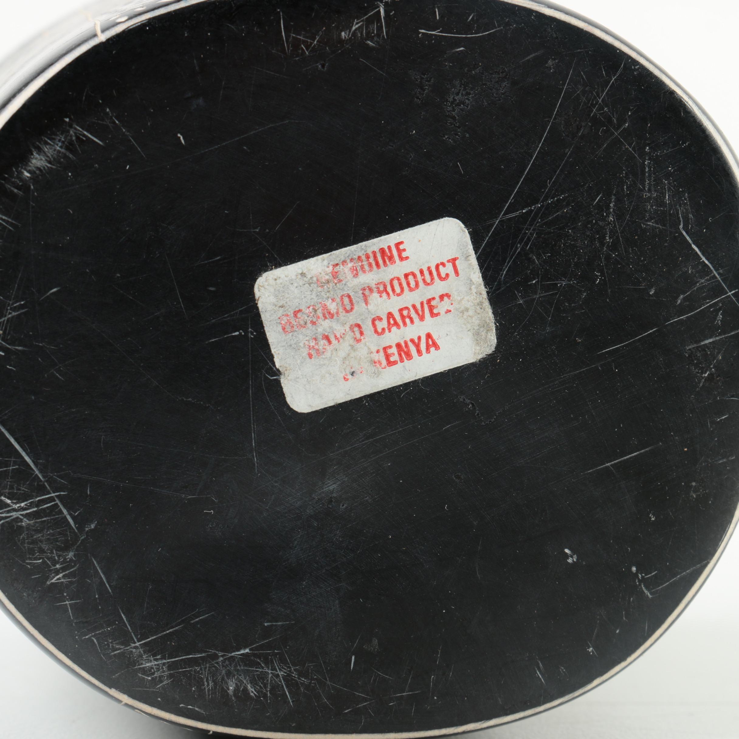 Carved Black Soapstone Box with Figural Lid