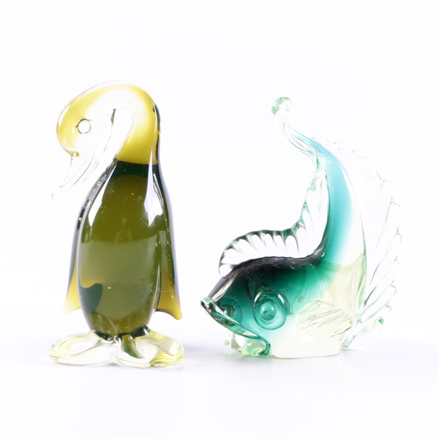 Penguin and Decorative Glass Figurines