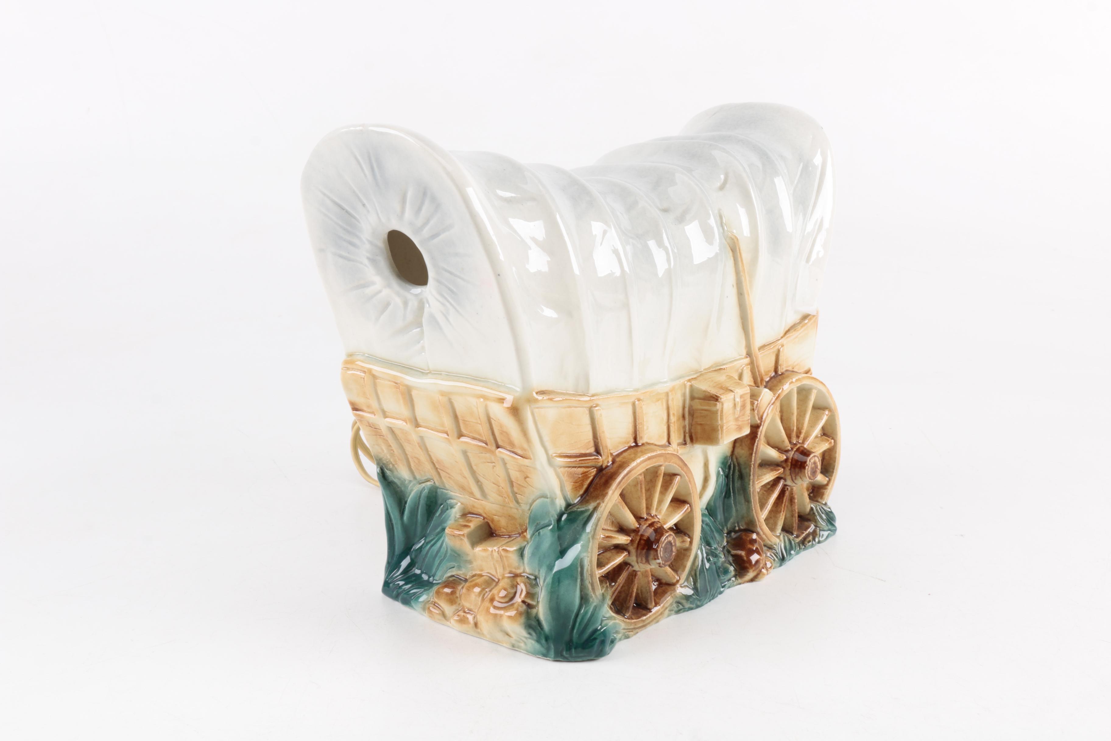 Vintage Ceramic Conestoga Wagon Accent Lamp