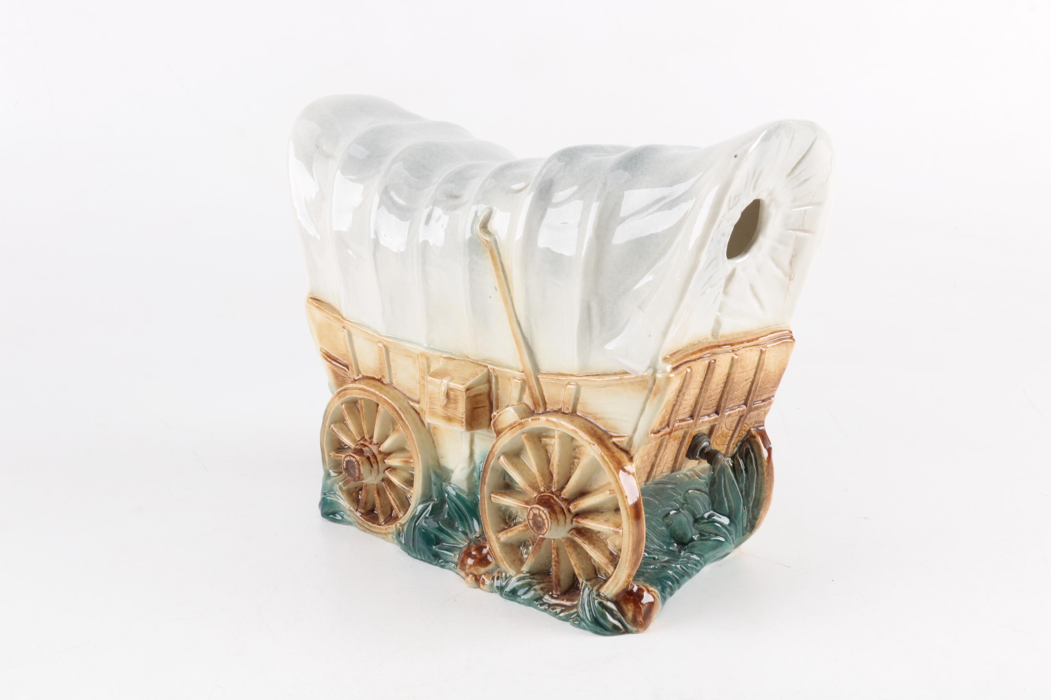 Vintage Ceramic Conestoga Wagon Accent Lamp